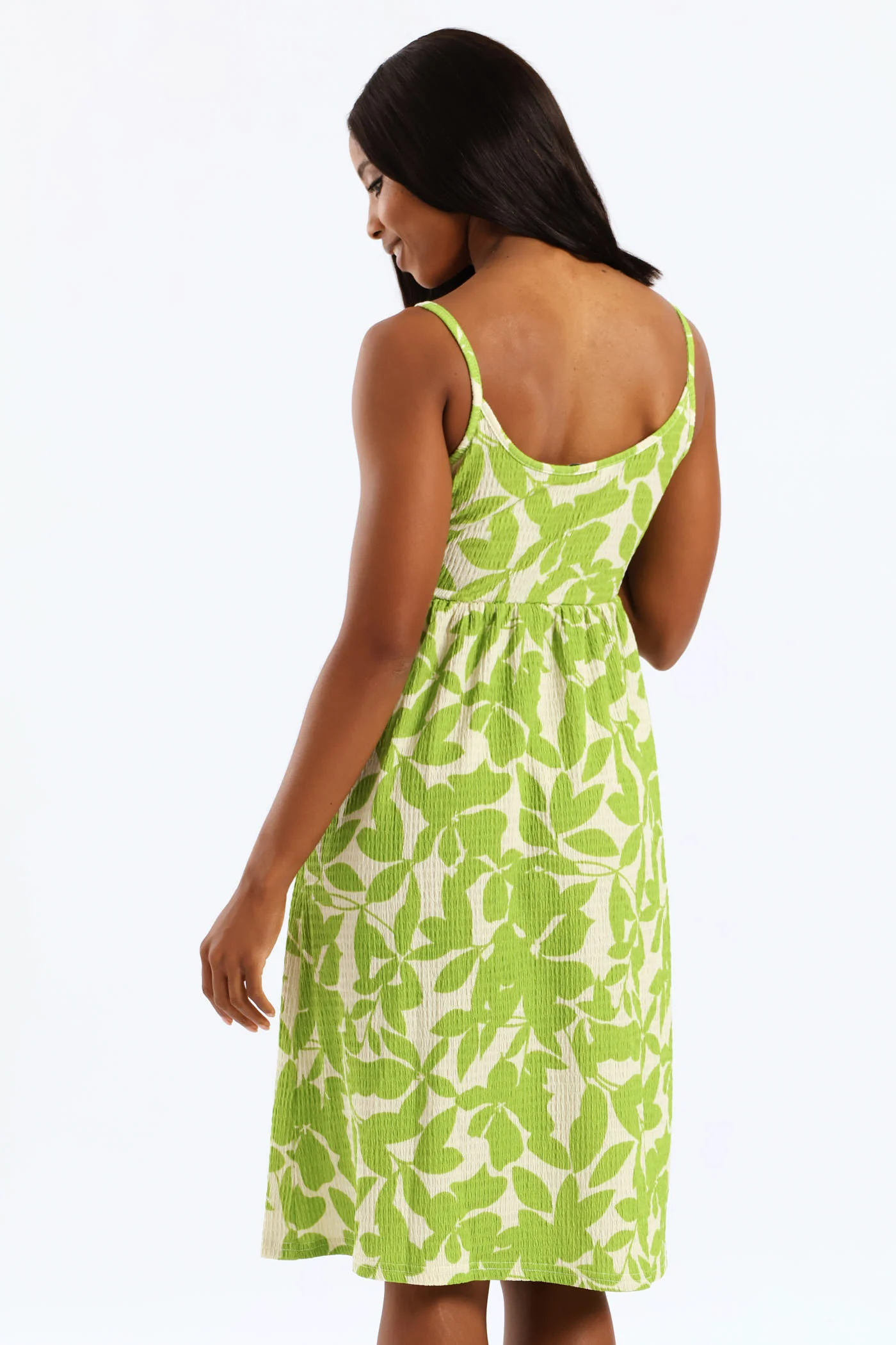 Button Detail Print Strappy Sundress - Light Chartreuse - Image 2