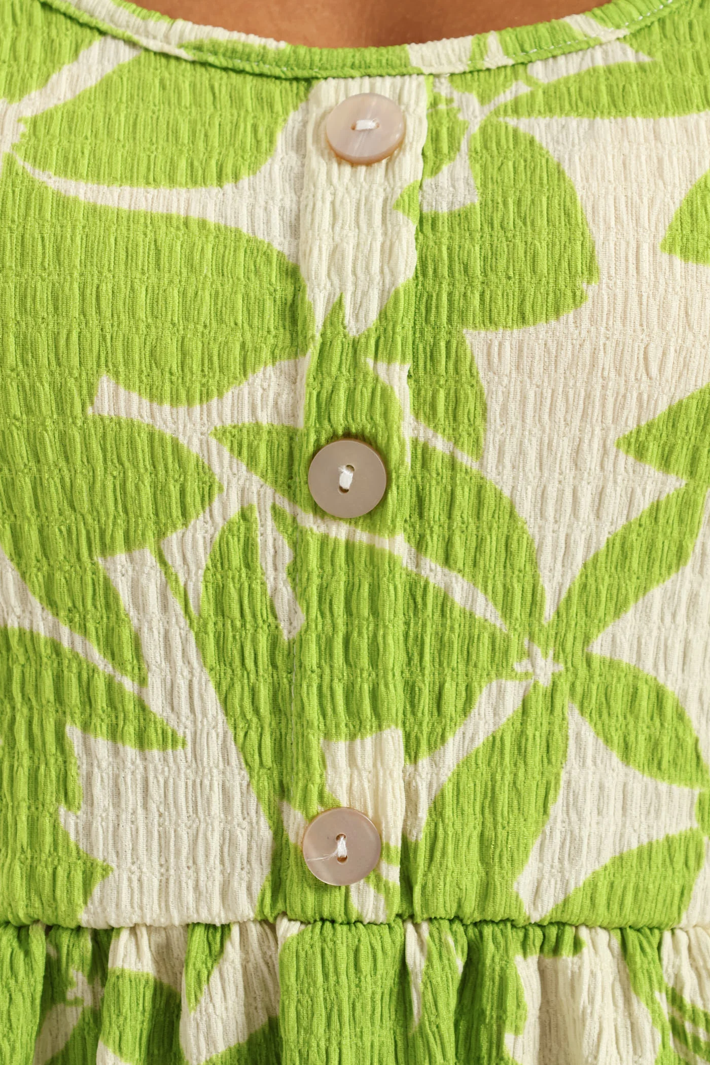Button Detail Print Strappy Sundress - Light Chartreuse - Image 4