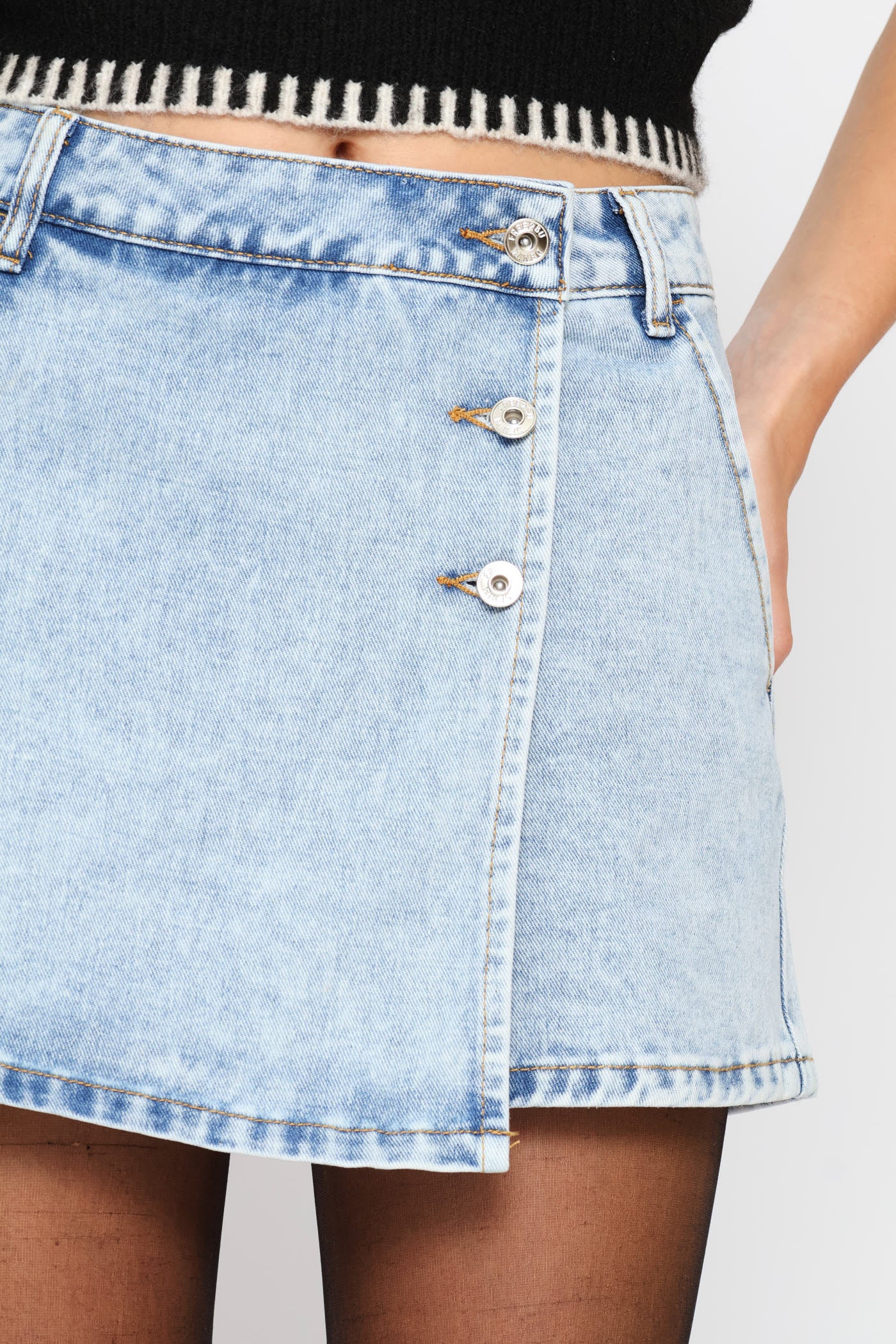 Button Detail Skort - Salty Mid Wash - Image 6