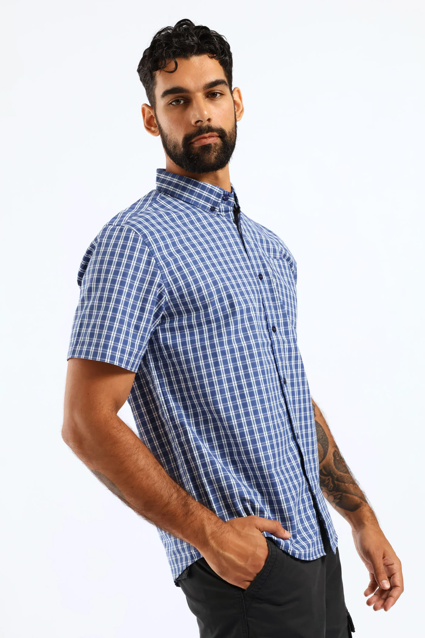 Button Down Check Shirt - Blue - Image 4