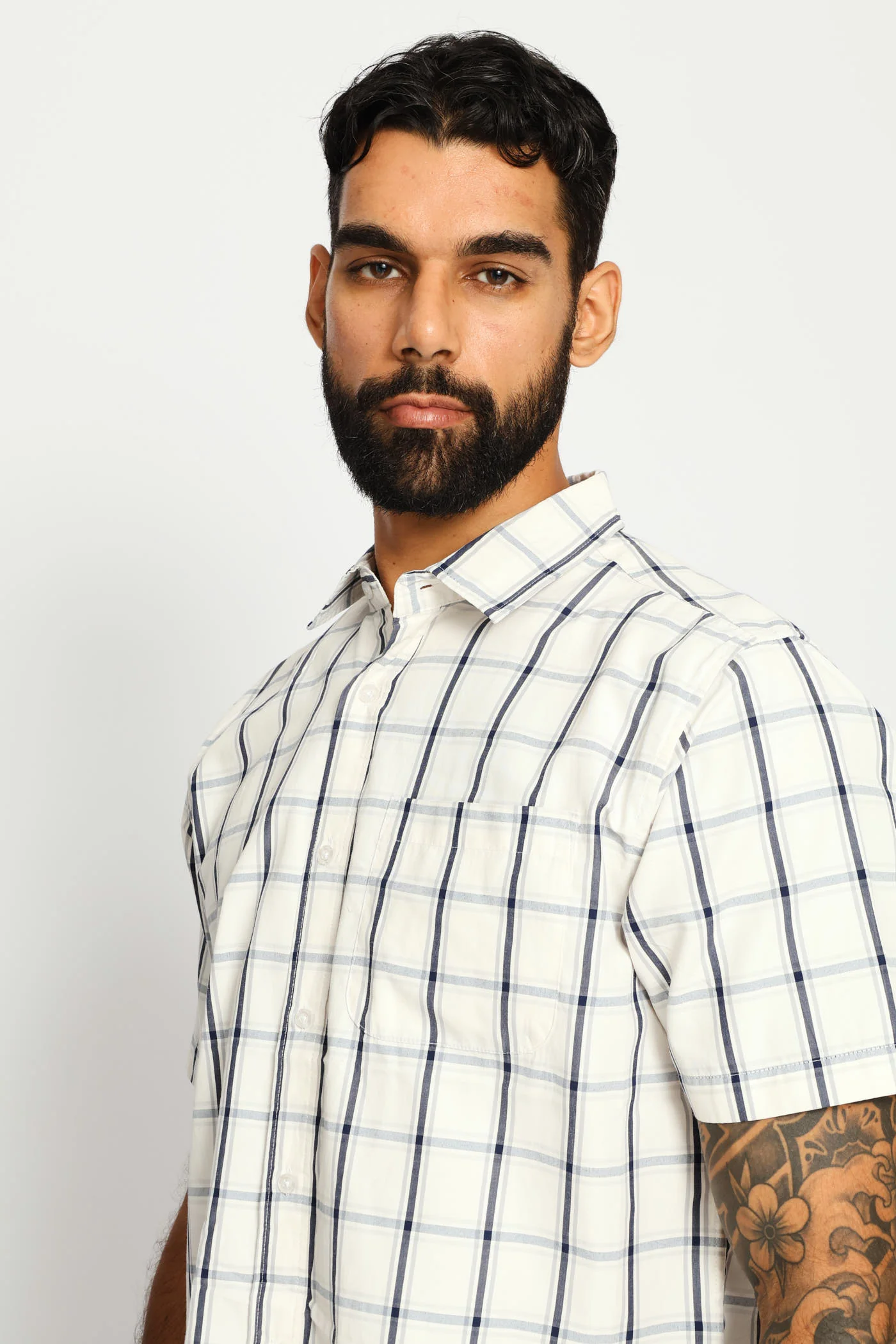 Button Down Check Shirt - Ecru/Navy - Image 2