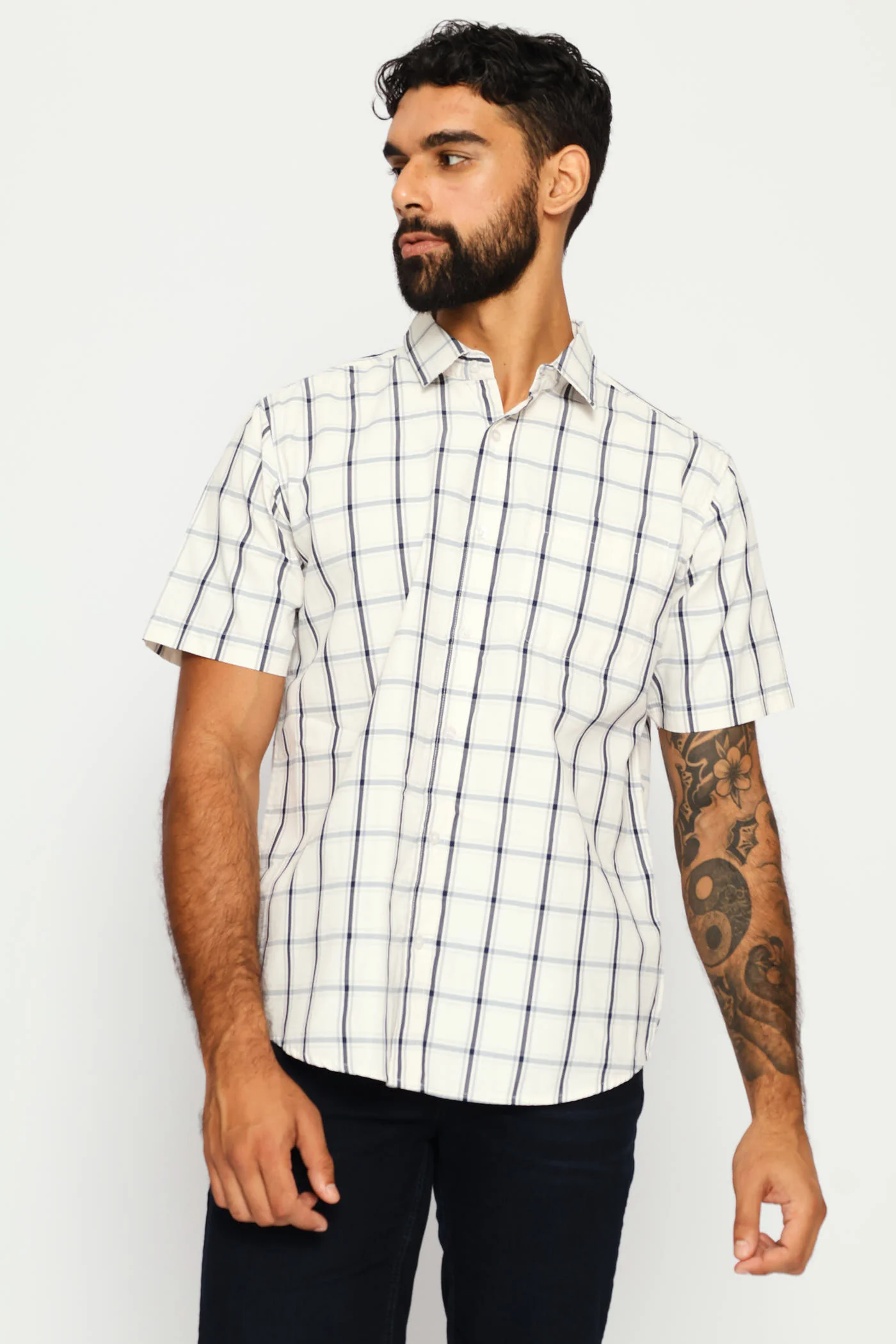 Button Down Check Shirt - Ecru/Navy - Image 3