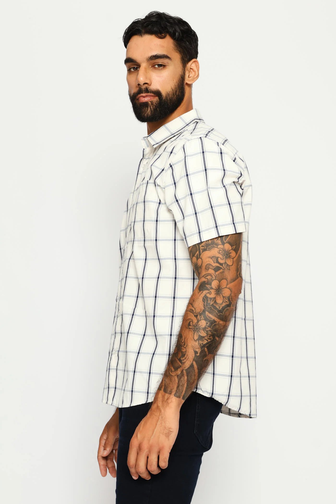 Button Down Check Shirt - Ecru/Navy - Image 4