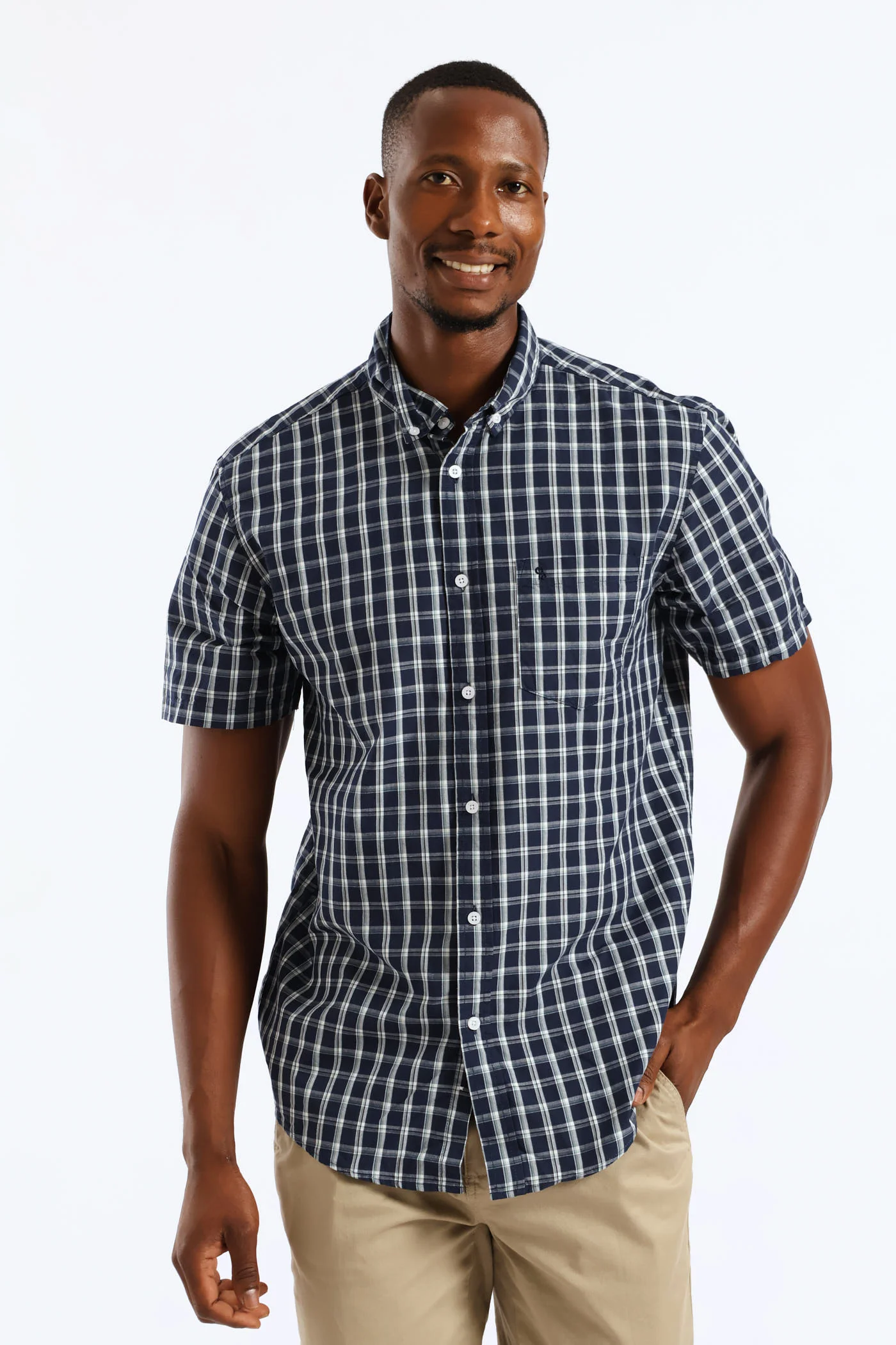 Button Down Check Shirt - Navy/Sage - Image 4
