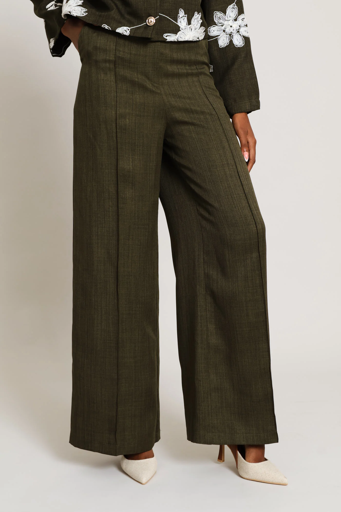 Button Extended Tab Wide Leg Pant - Fatigue - Image 3