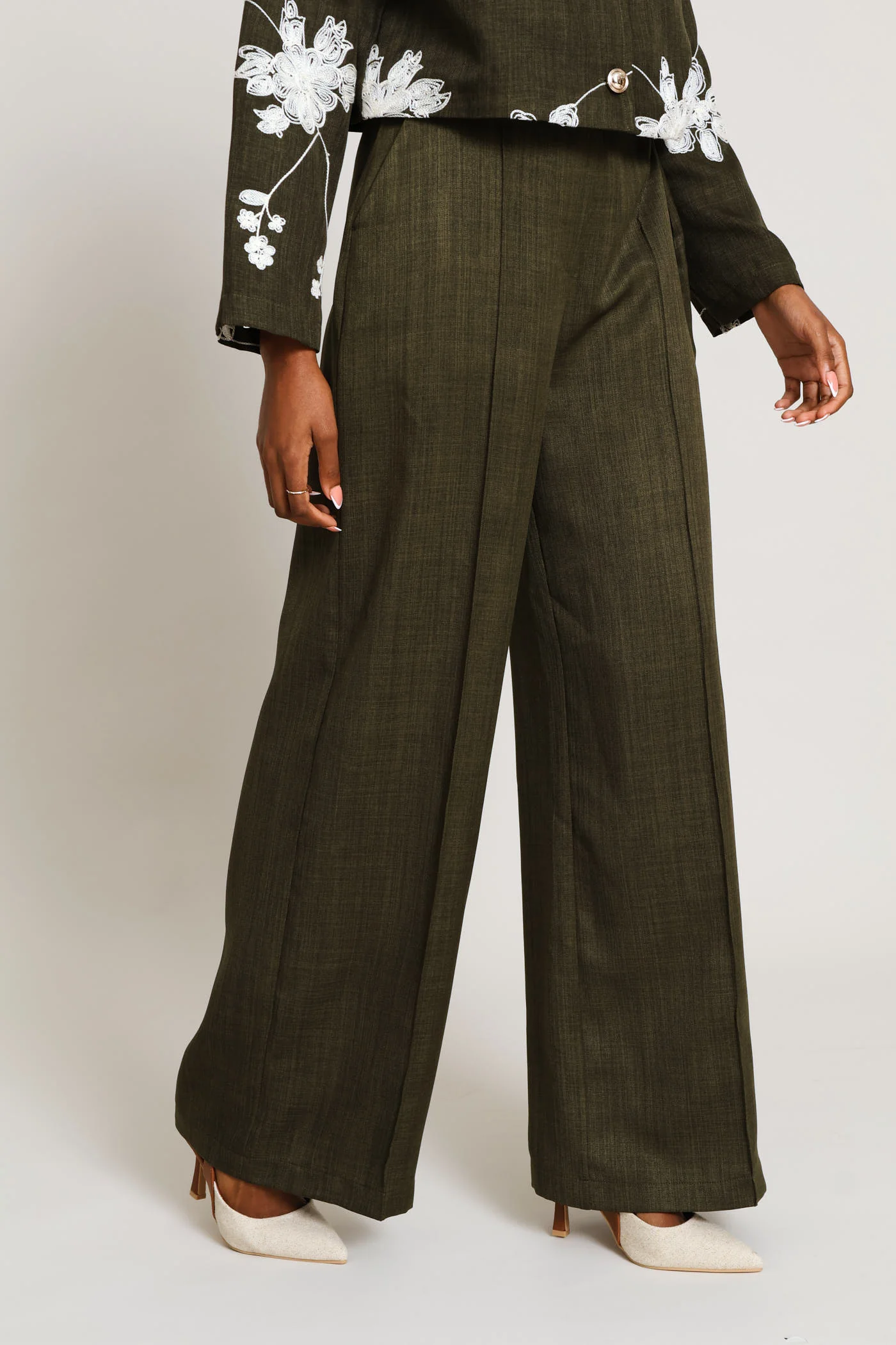 Button Extended Tab Wide Leg Pant - Fatigue - Image 4