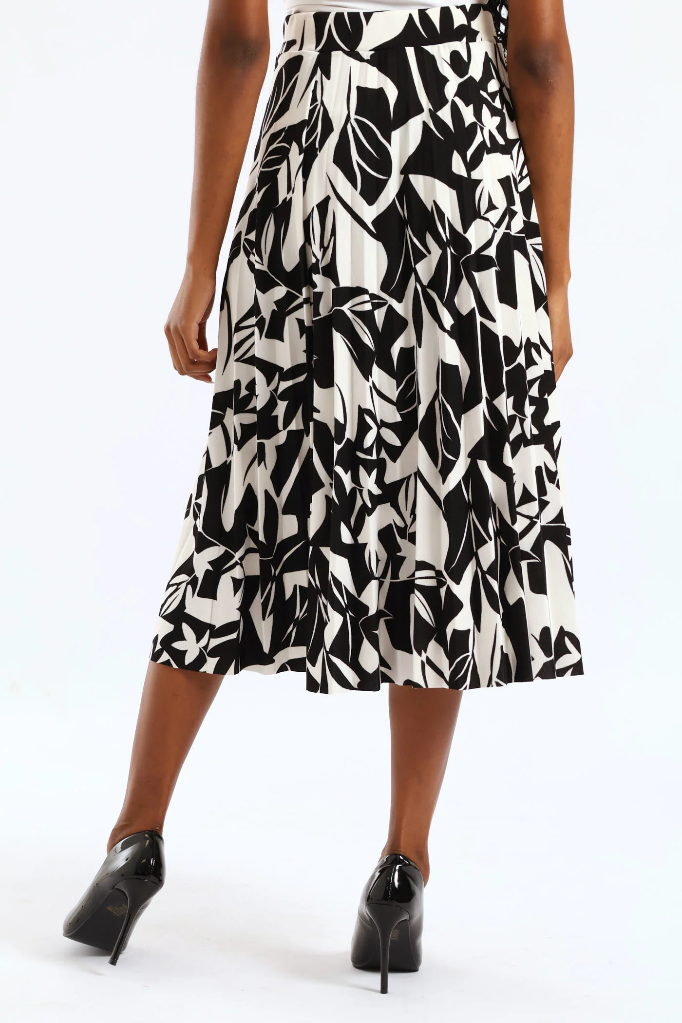 Button Pleated Midi Skirt - Black/Cream - Image 2