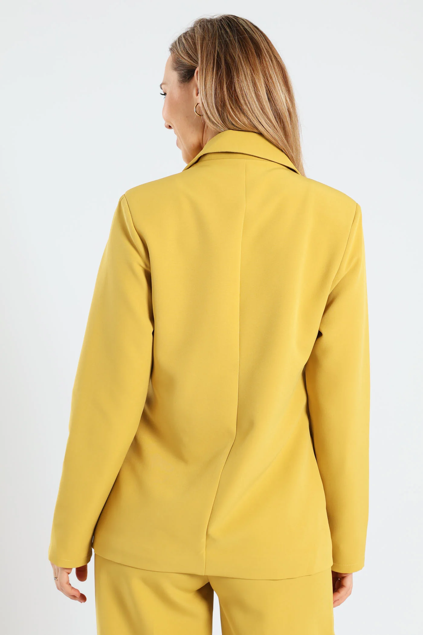 Button Pocket Notch Hem Blazer - Mustard - Image 4