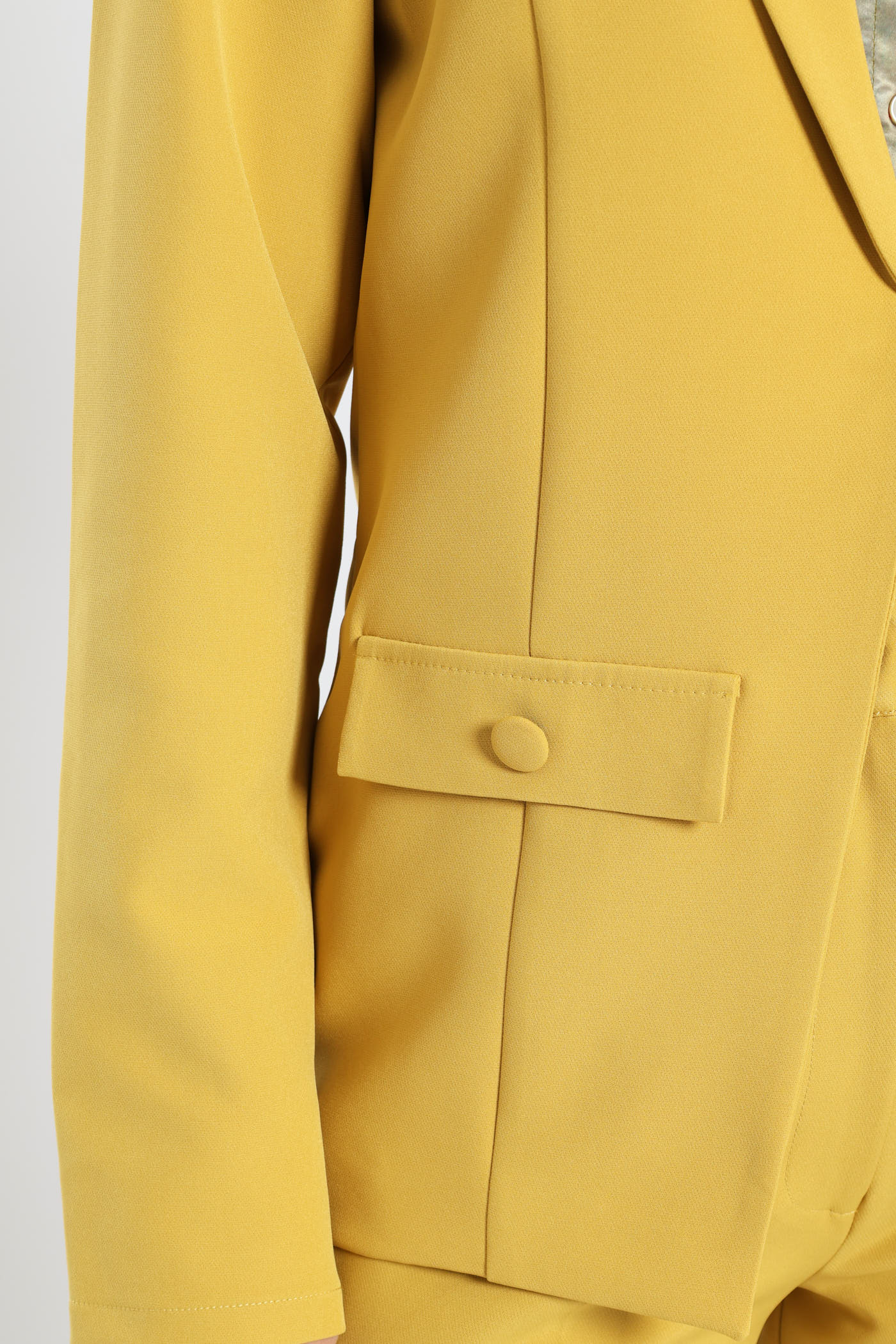 Button Pocket Notch Hem Blazer - Mustard - Image 5