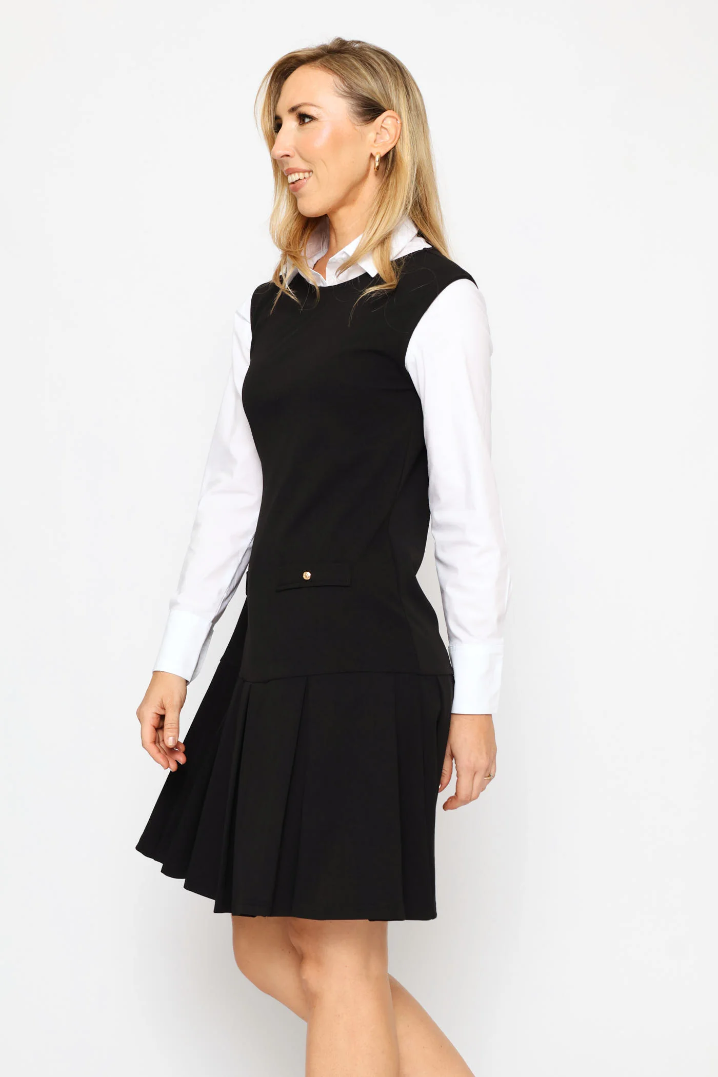 Button Pocket Shift Dress - Black - Image 3