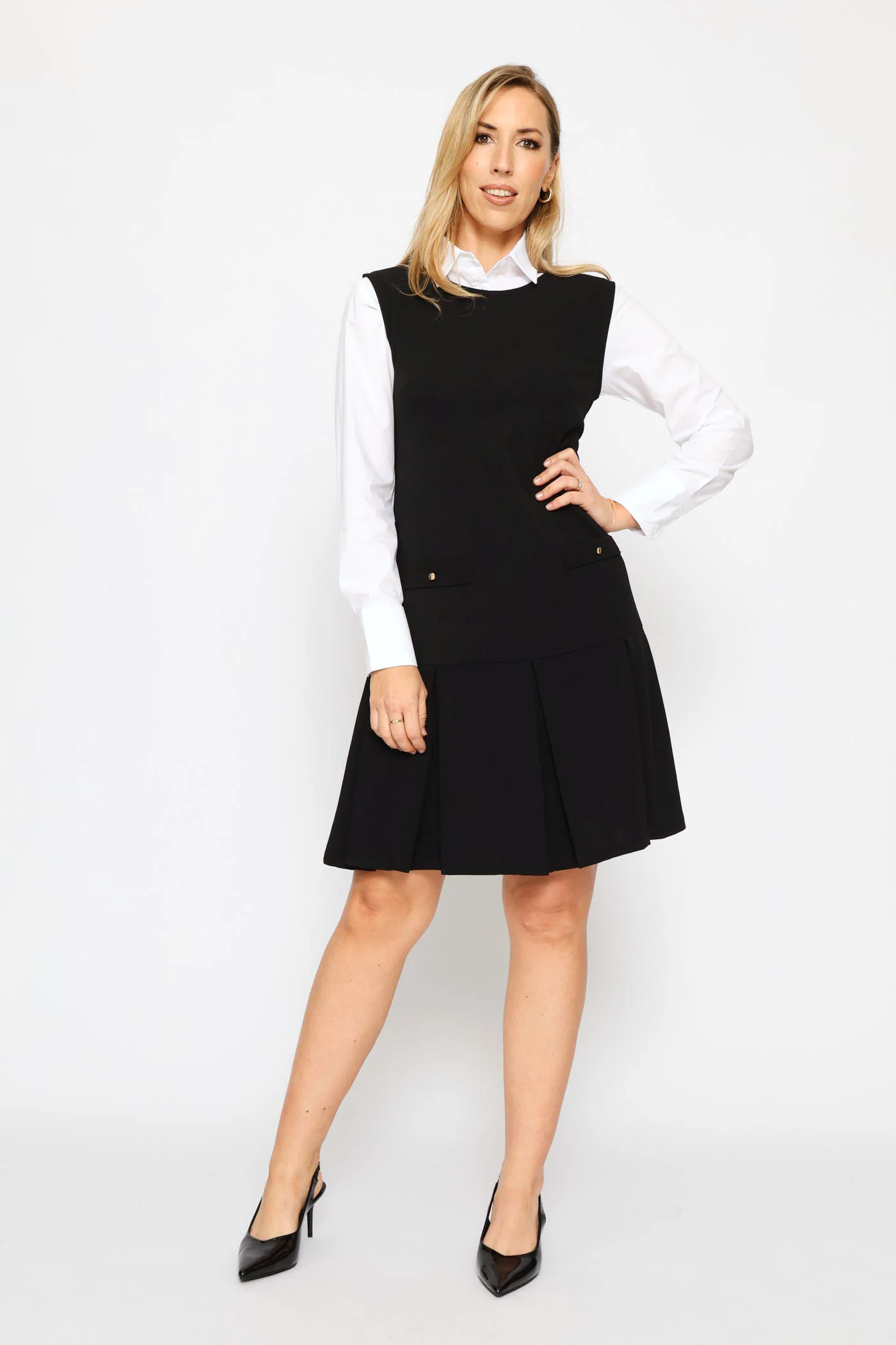 Button Pocket Shift Dress - Black - Image 5