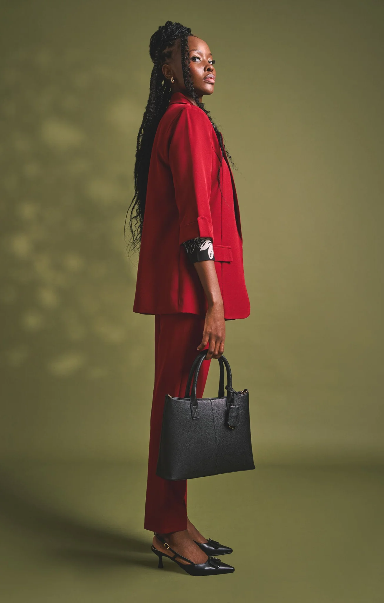 Button Slim Leg Pants - Wine - Image 2