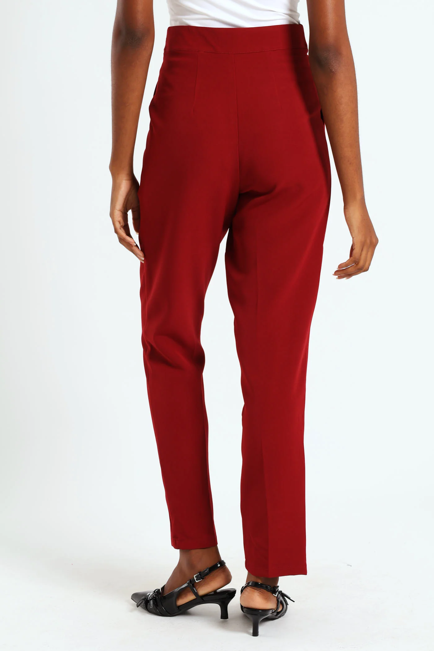 Button Slim Leg Pants - Wine - Image 5