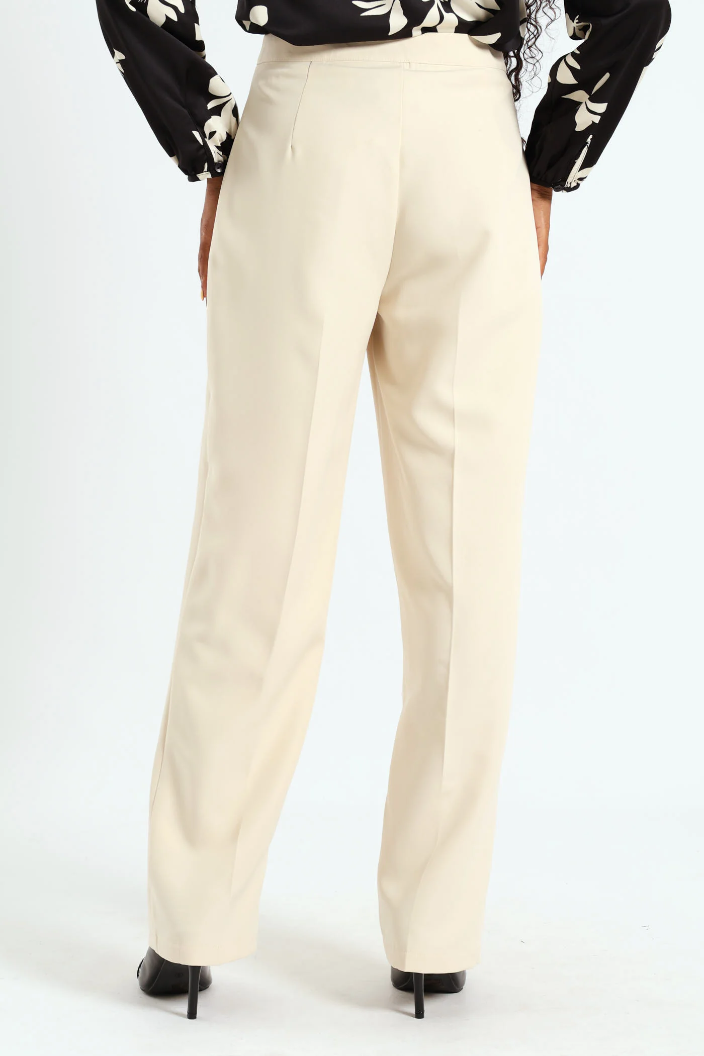 Button Tab Straight Leg Pants - Cream - Image 3