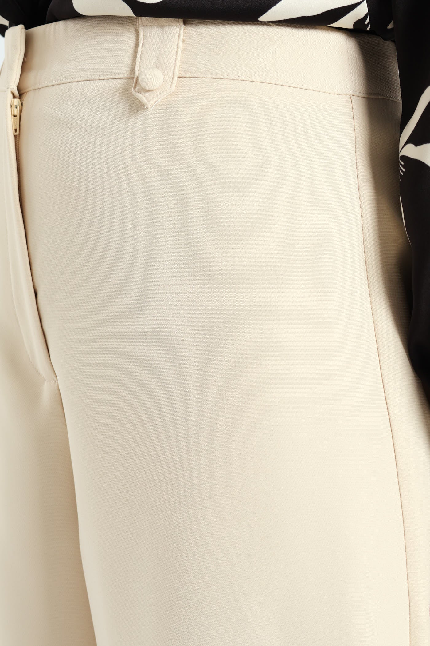 Button Tab Straight Leg Pants - Cream - Image 5