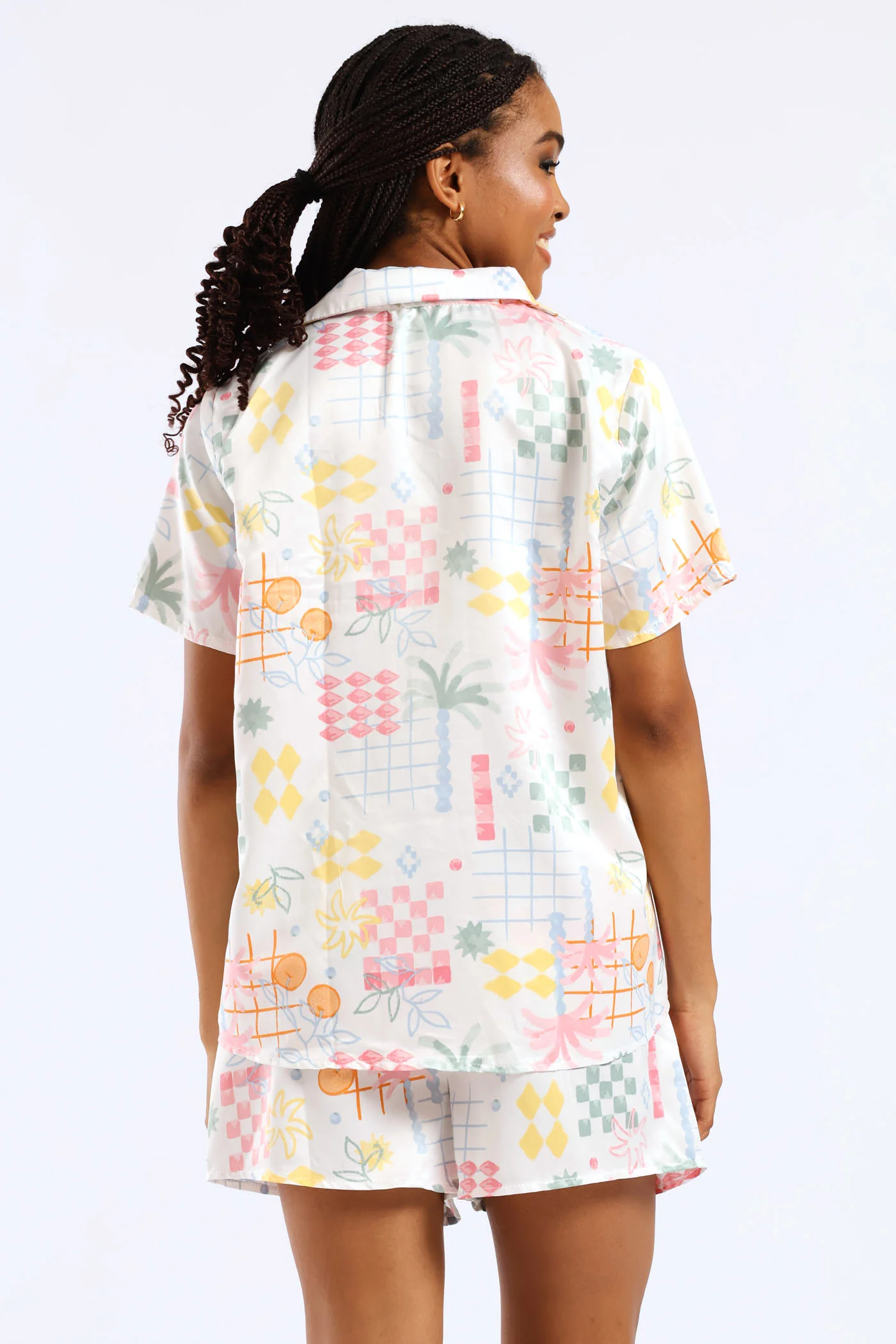 Button Through & Satin Short Set - Multi - Image 5
