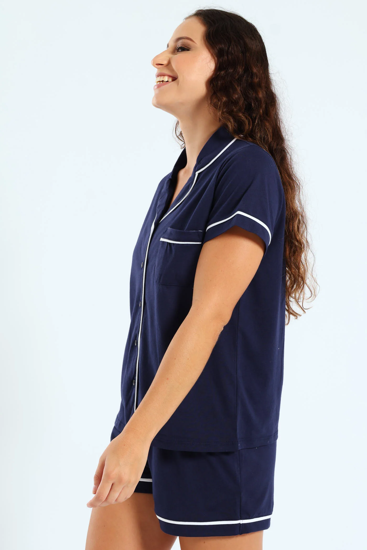 Button Through & Short Knit Set - Navy - Image 2