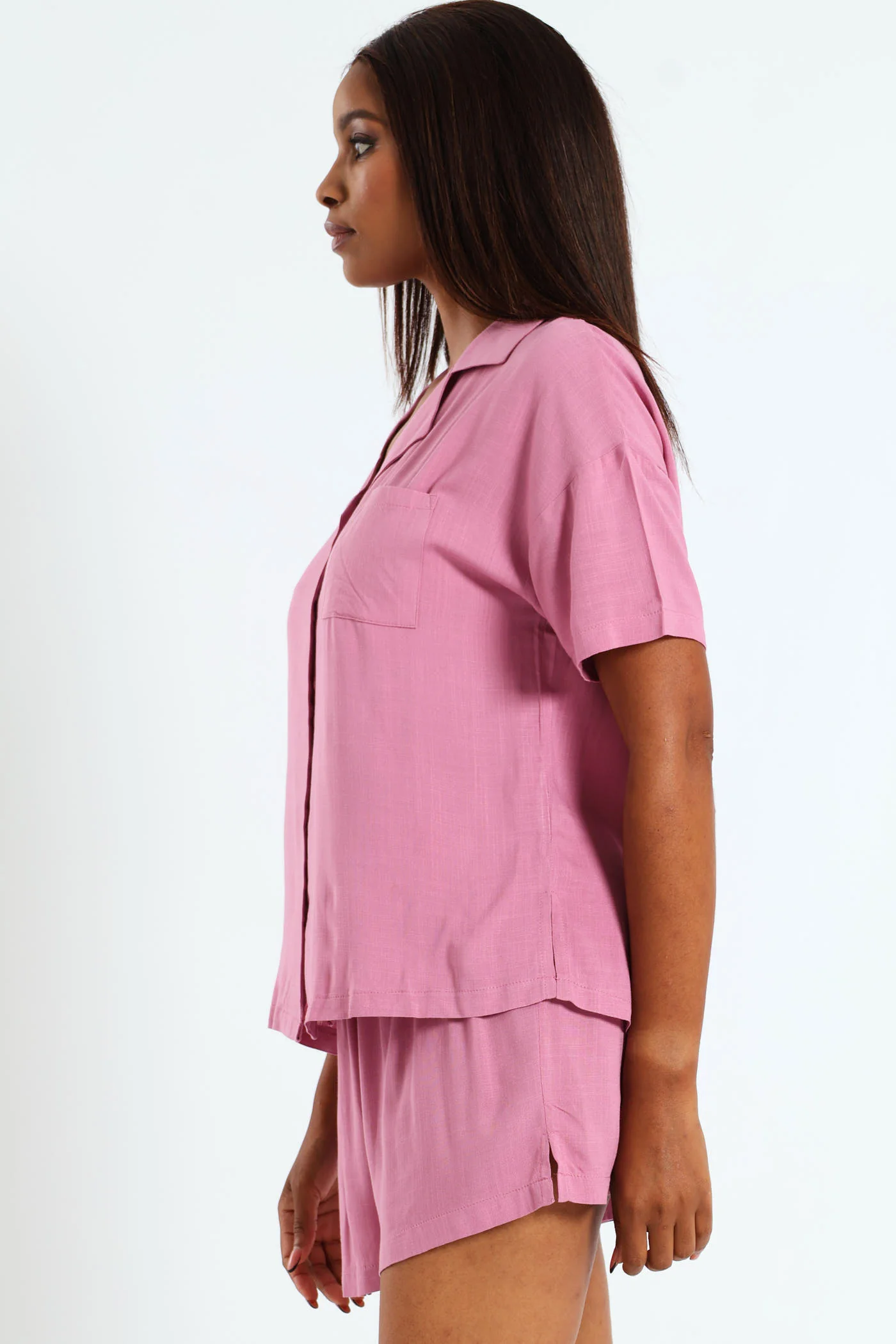 Button Through & Short Linen Blend Set - Mid Purple - Image 2