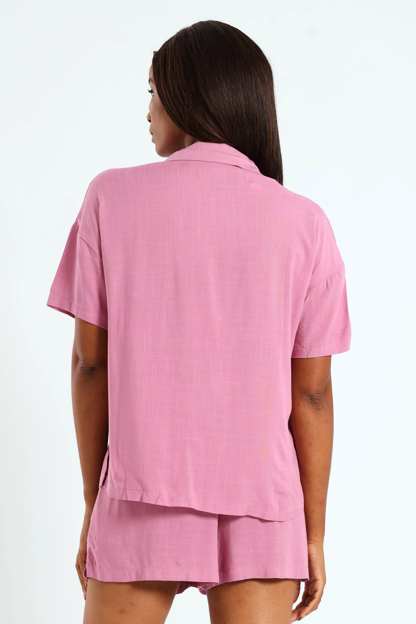 Button Through & Short Linen Blend Set - Mid Purple - Image 3