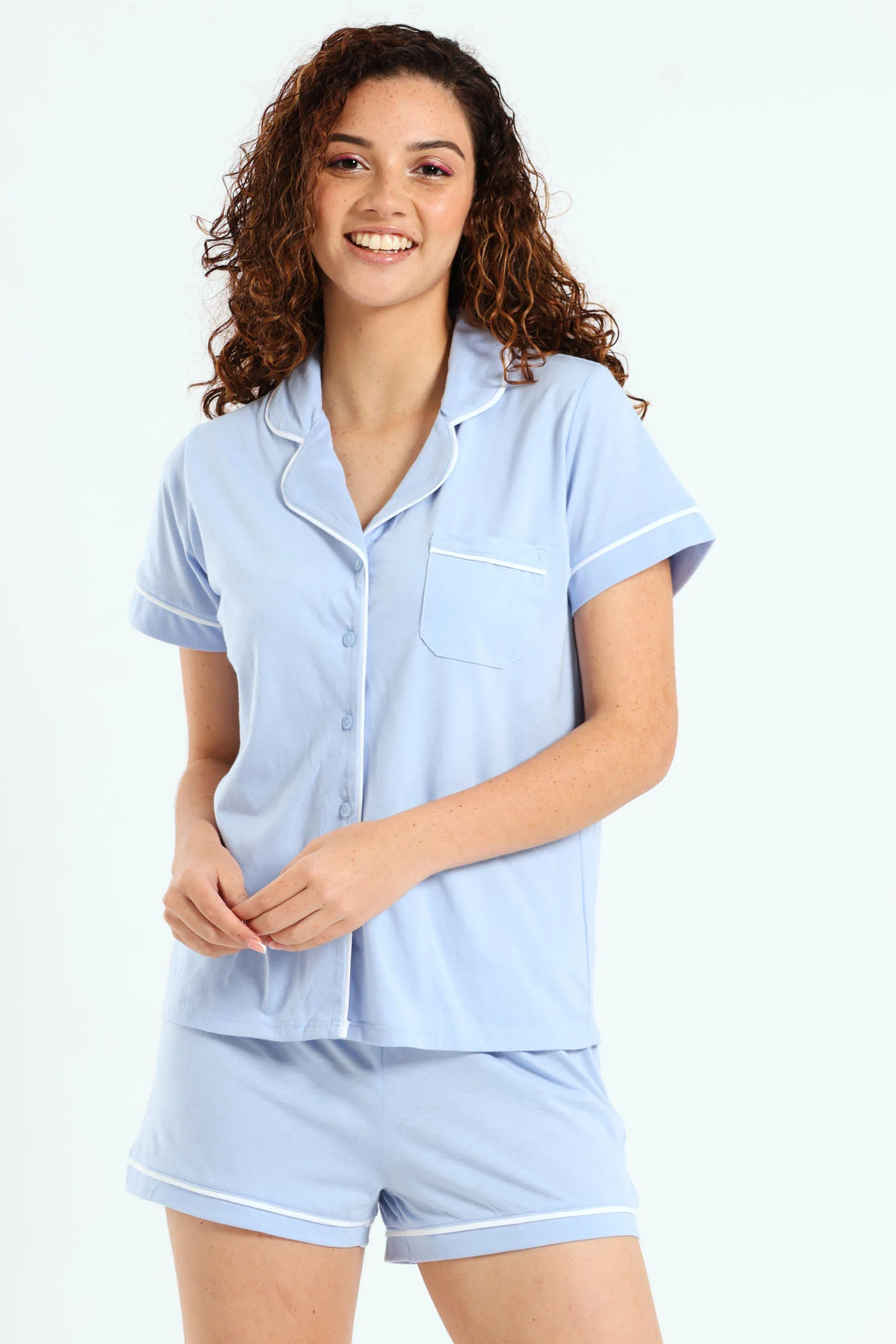 Button Through & Short Set - Blue - Image 2