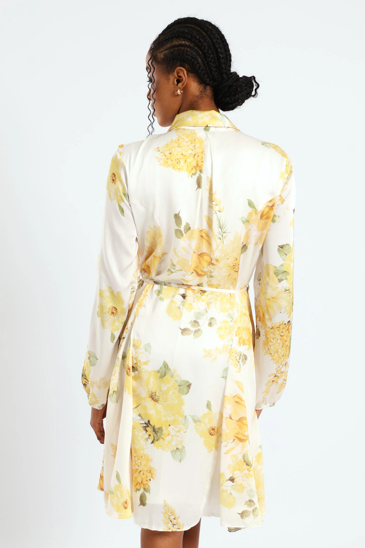 Button Through Belted Godet Tea Dress - Cream - Image 5