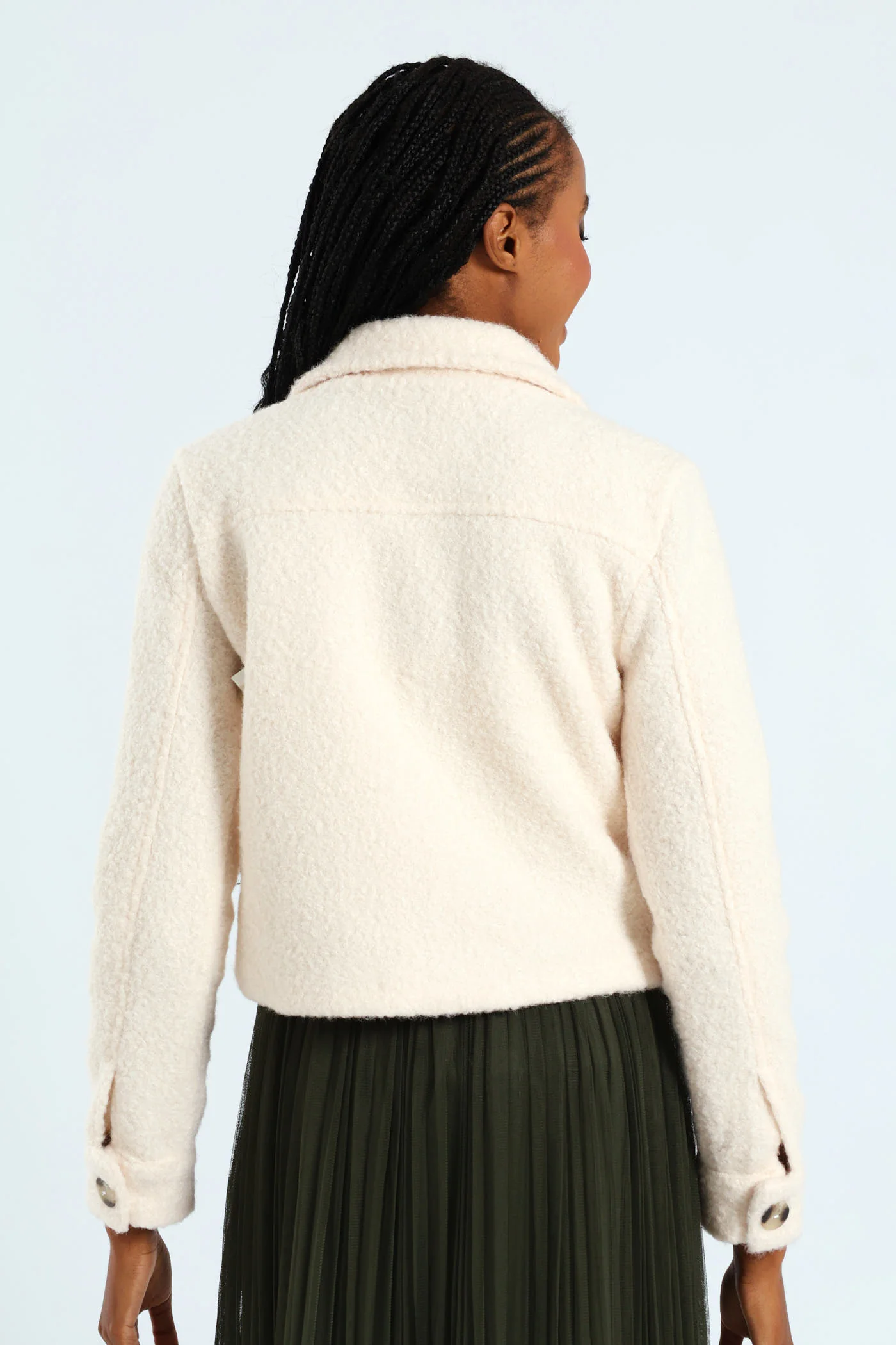 Button Through Boucle Trucker Jacket - Milk - Image 3