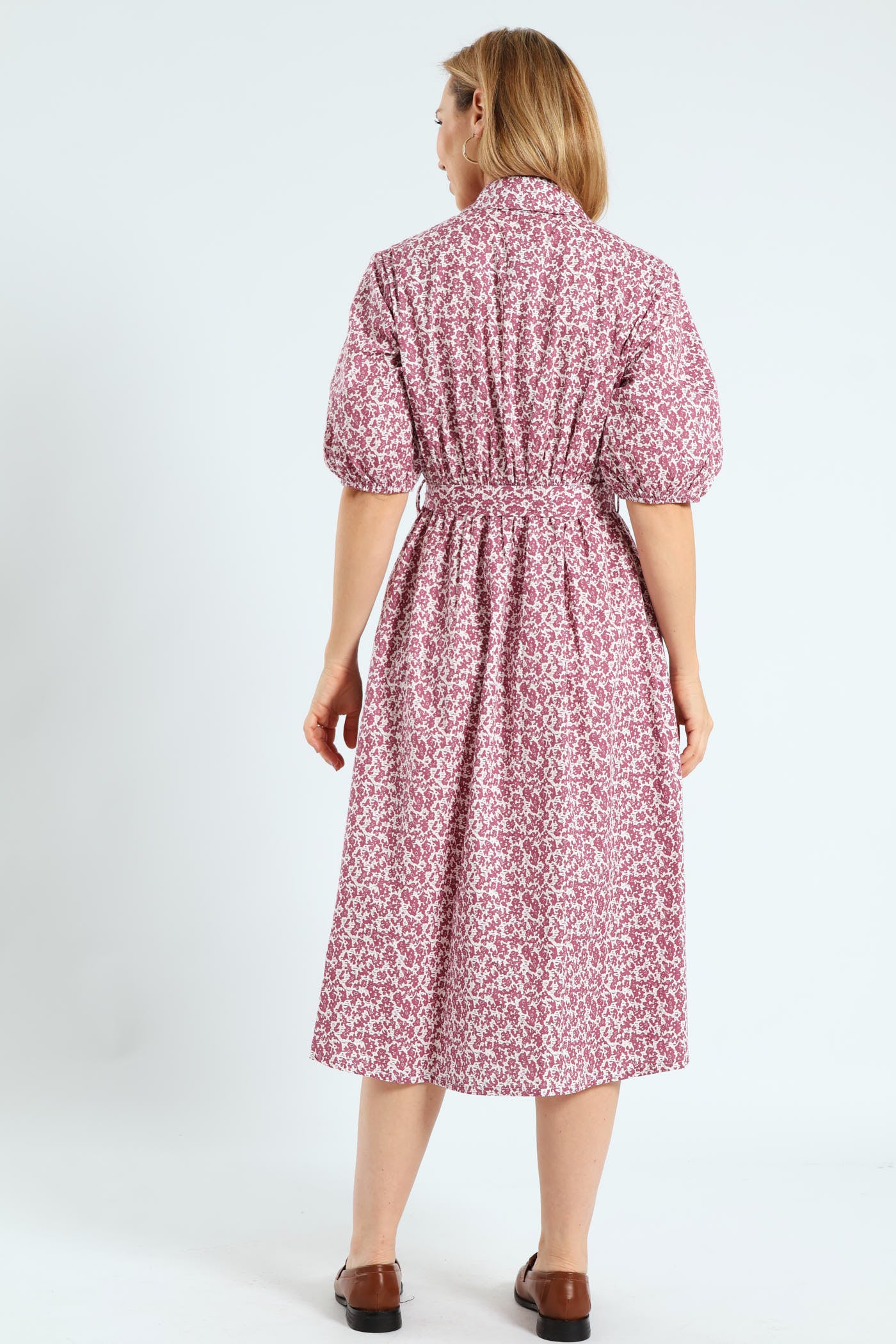 Button Through Collared Belted Midi Dress - Lilac - Image 5