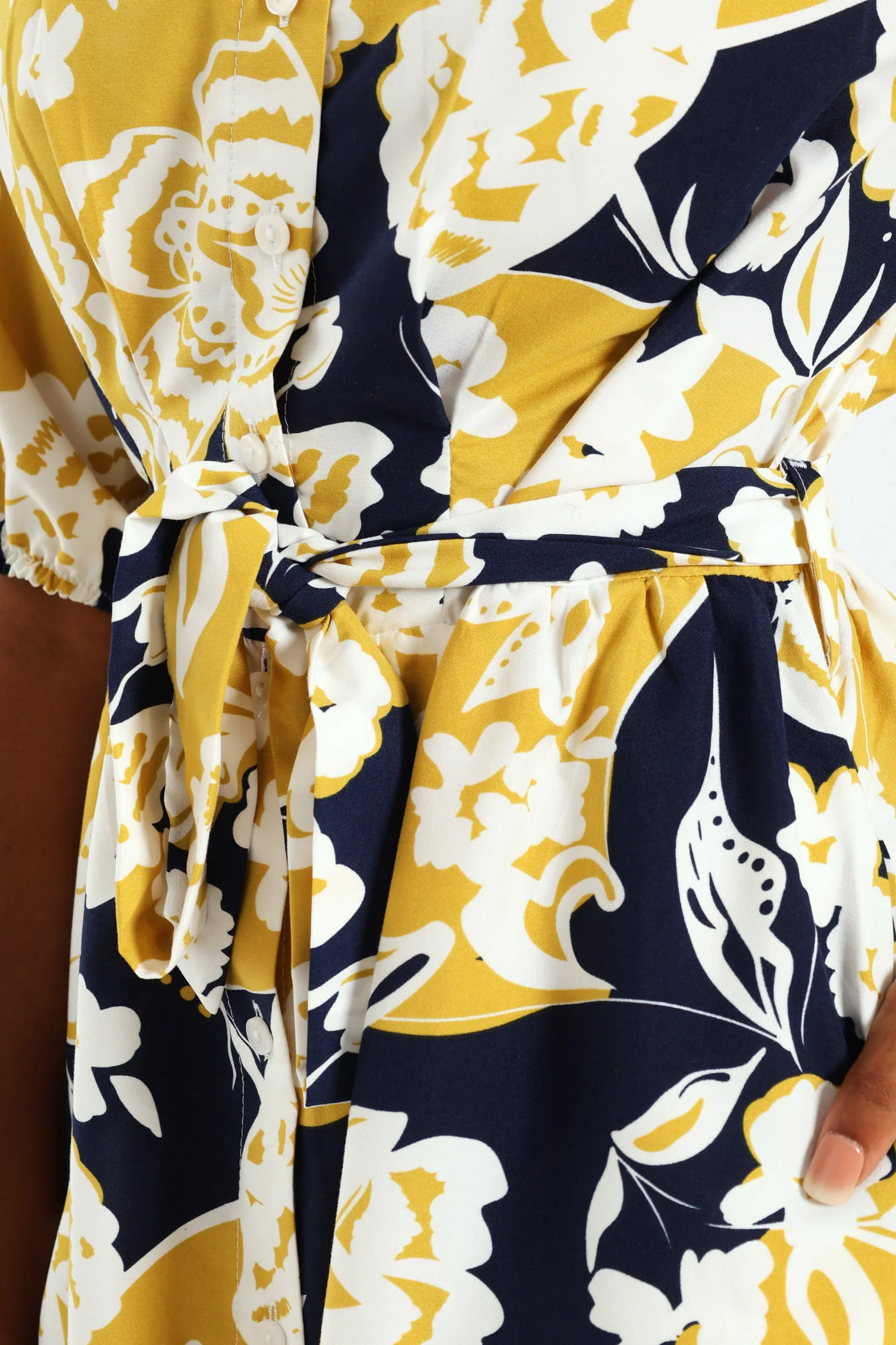 Button Through Collared Belted Midi Dress - Multi - Image 7