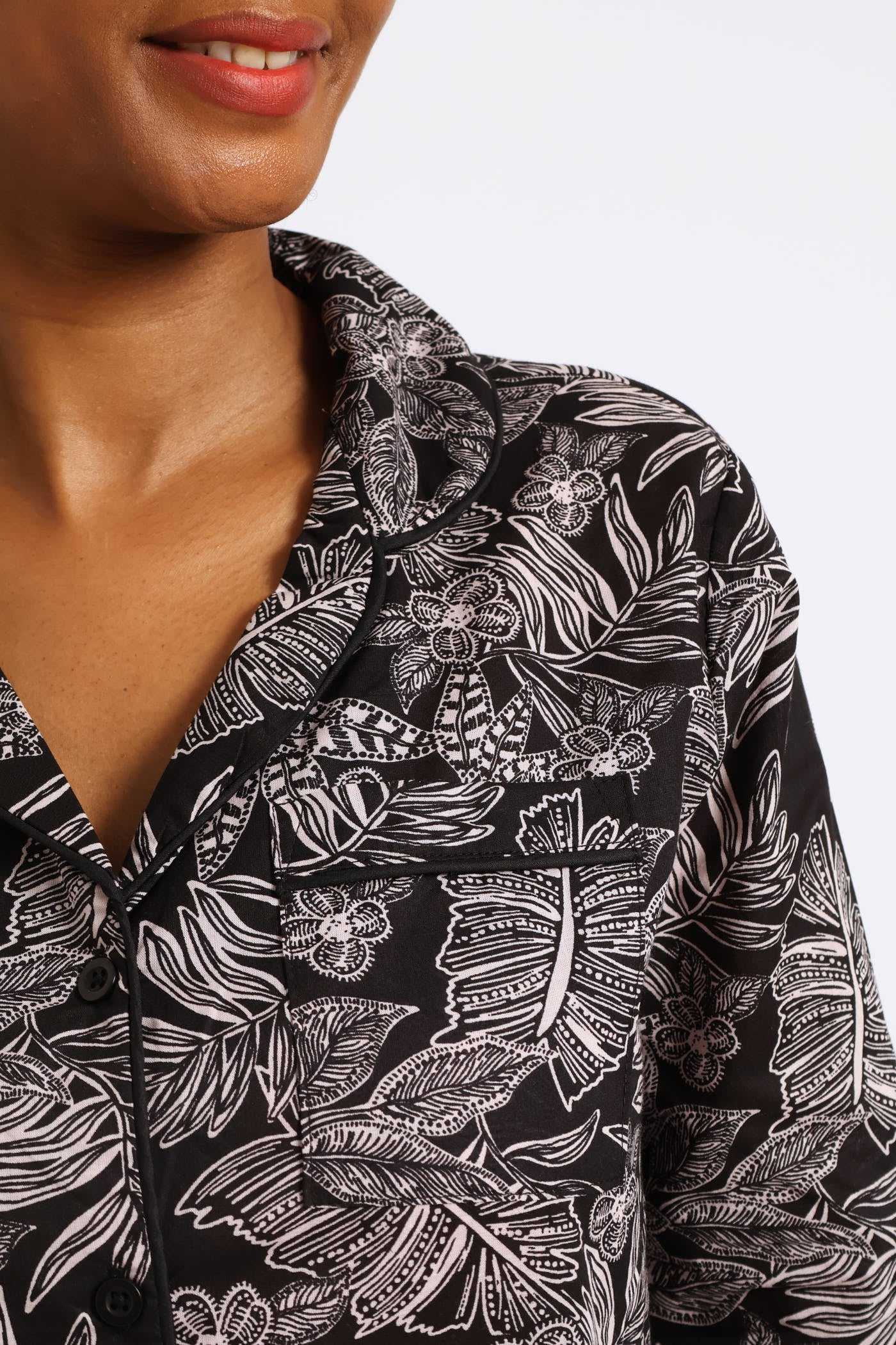 Button Through Cotton Sleepshirt - Dark Grey - Image 2