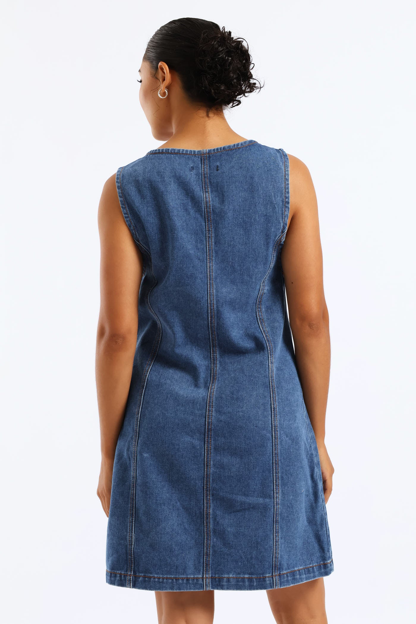 Button Through Denim Mini Dress - Salty Mid Wash - Image 5
