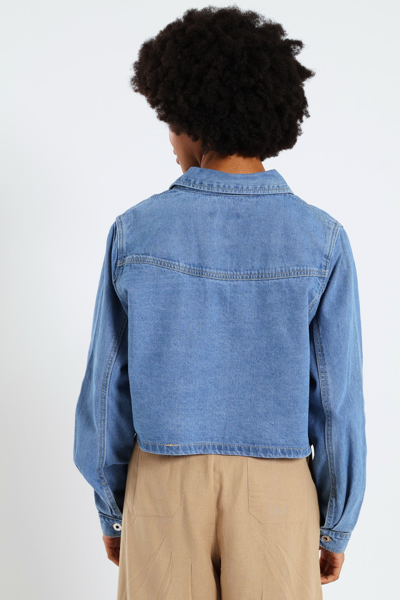 Button Through Denim Shirt - Mid Blue - Image 4