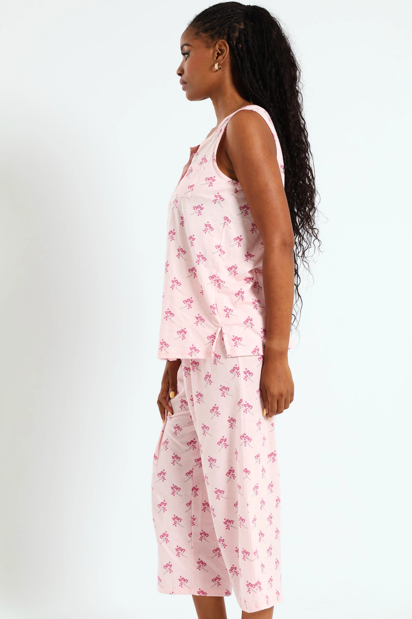 Button Through Flower Capri Set - Pink - Image 3