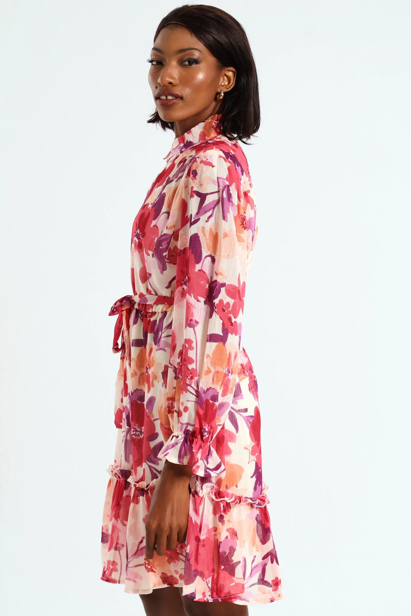 Button Through Frill Hem Tea Dress - Cream - Image 2