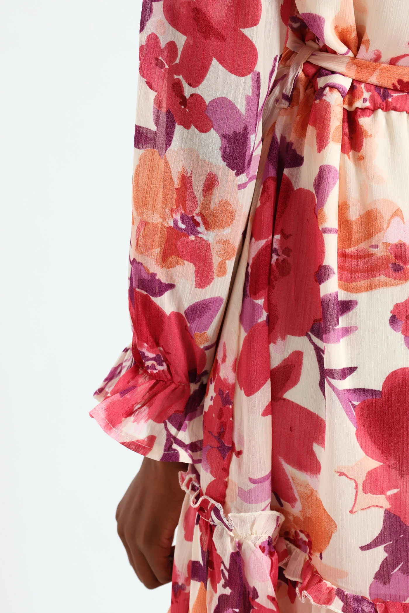Button Through Frill Hem Tea Dress - Cream - Image 4