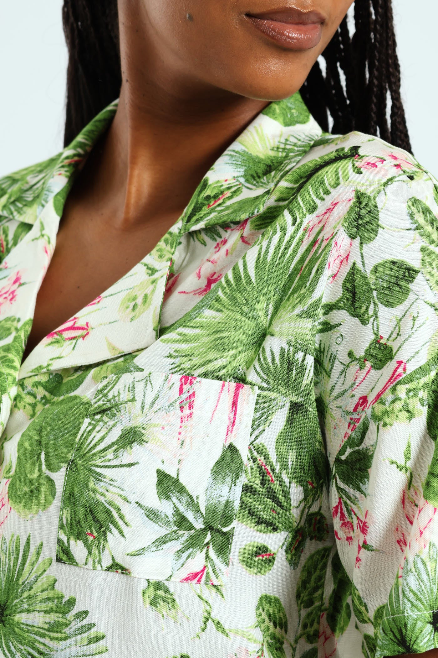Button Through Jungle Linen Short Set - Multi - Image 2