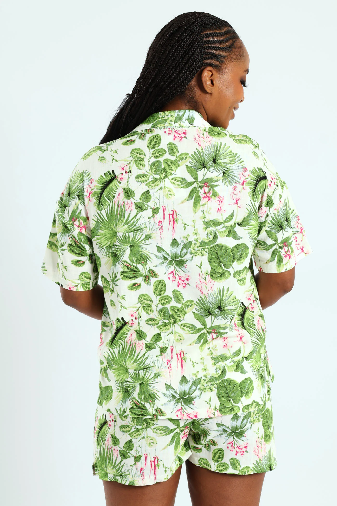 Button Through Jungle Linen Short Set - Multi - Image 5