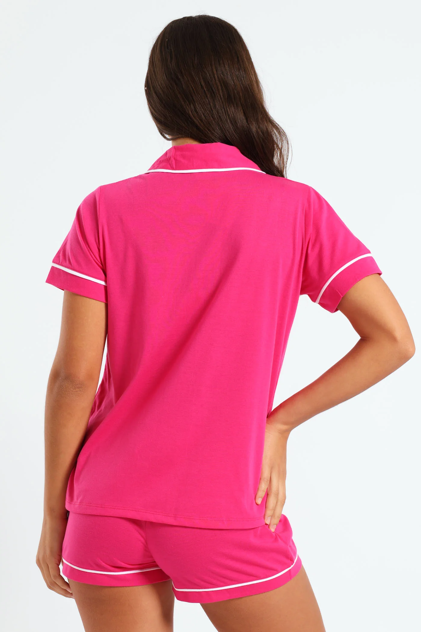 Button Through Knit Short Set - Cerise - Image 4