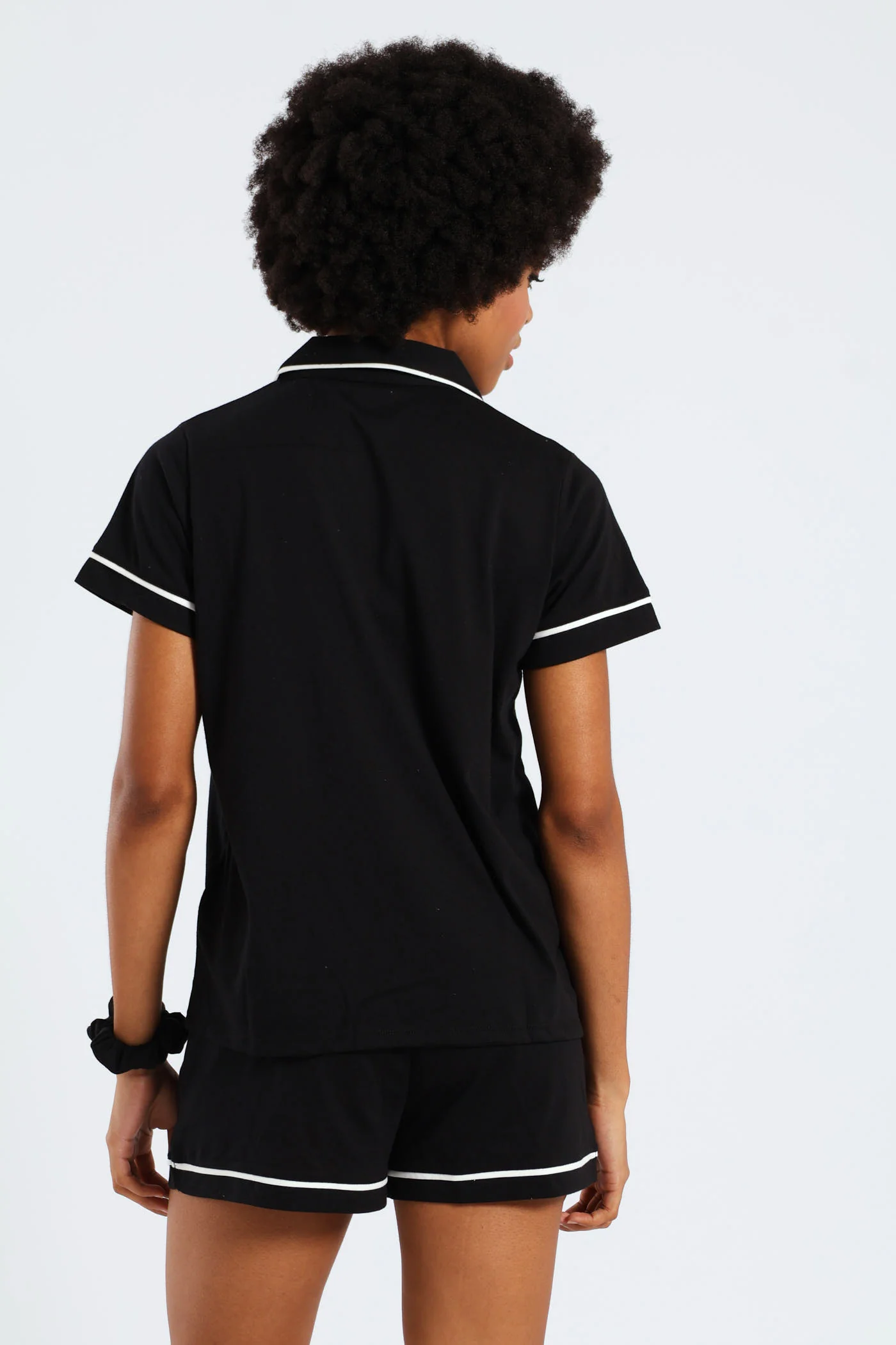 Button Through Knit Short Set With Scrunchie - Black - Image 4
