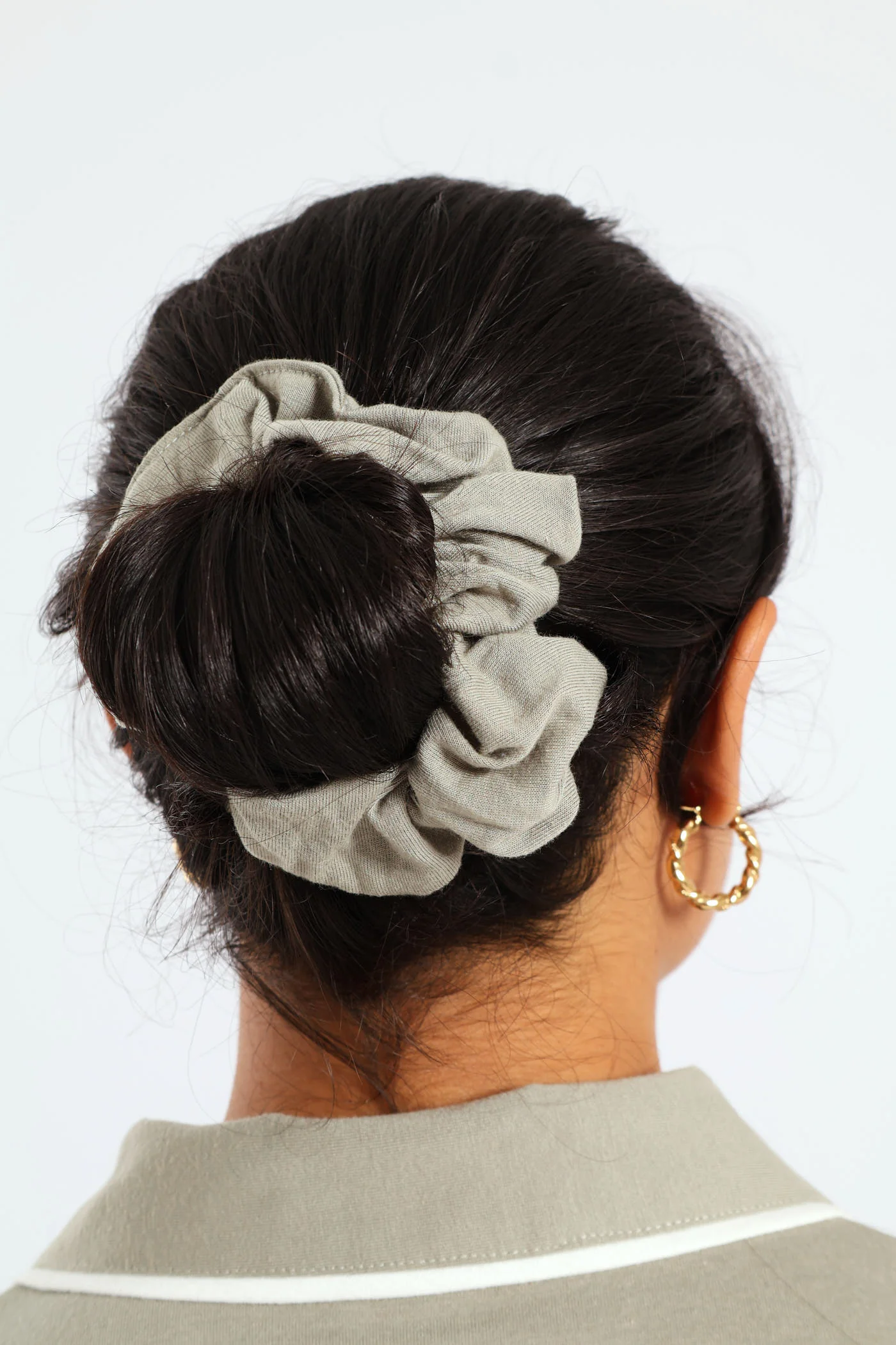 Button Through Knit Short Set With Scrunchie - Fatigue - Image 2