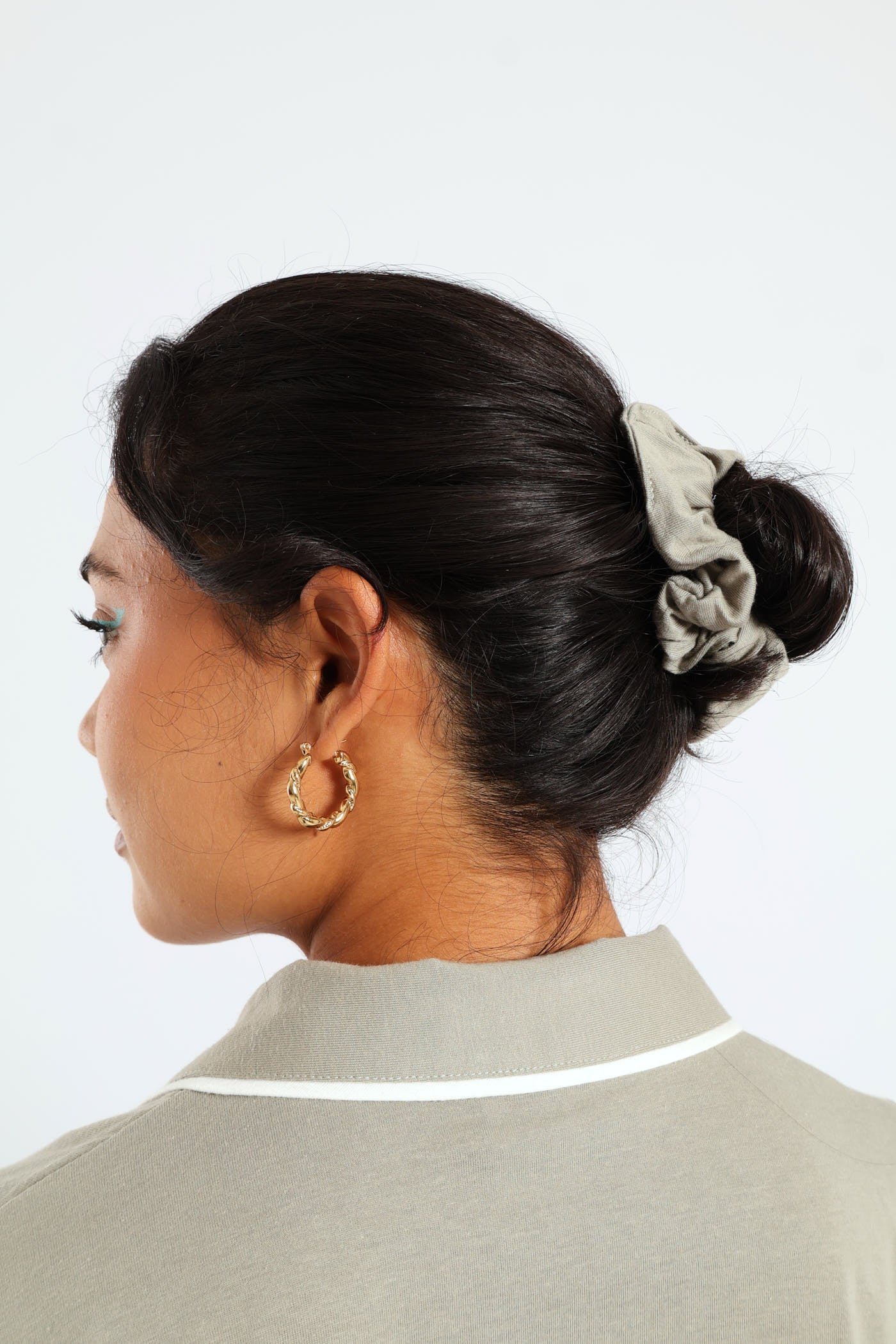 Button Through Knit Short Set With Scrunchie - Fatigue - Image 5