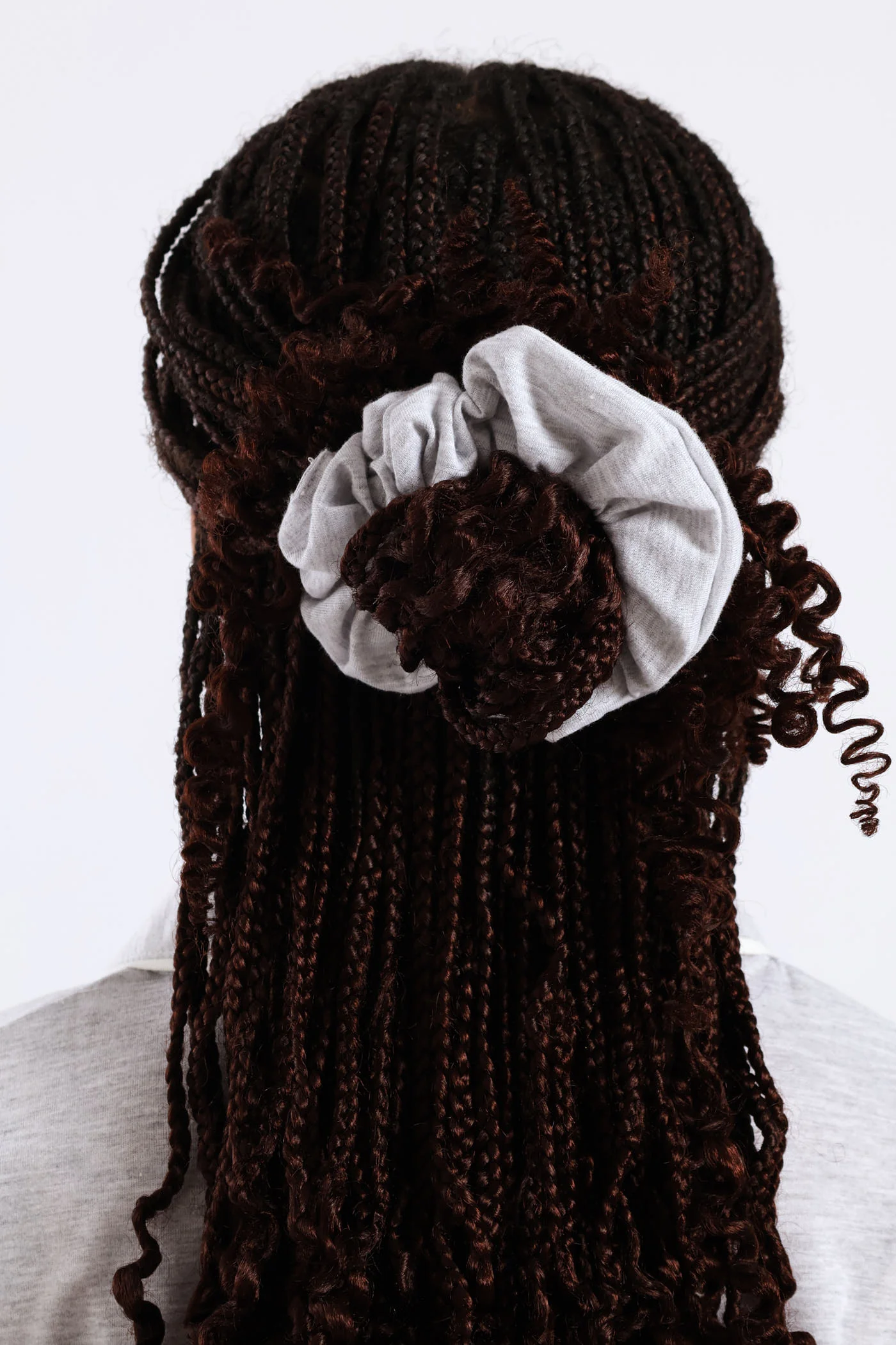 Button Through Knit Short Set With Scrunchie - Grey Melange - Image 5
