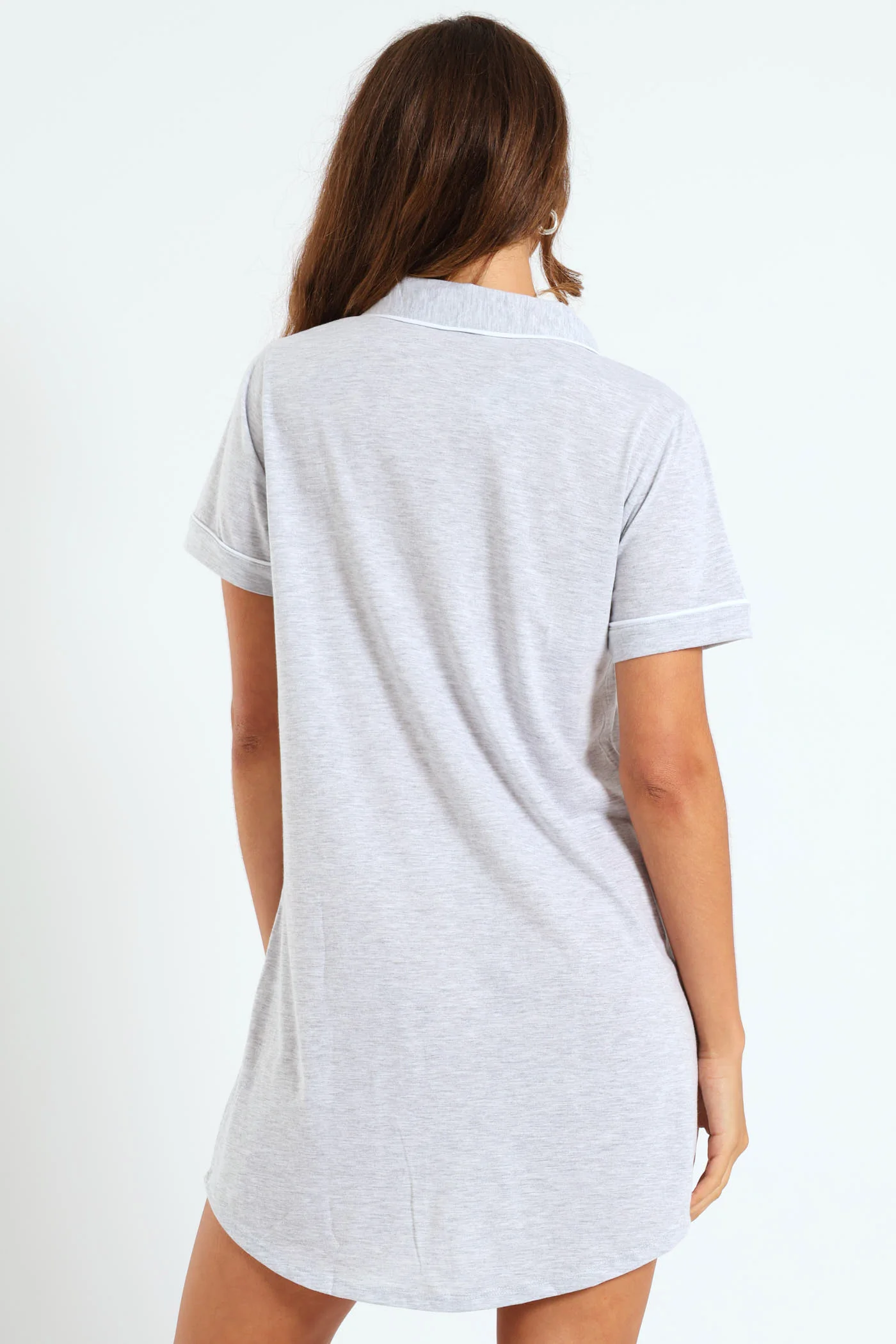 Button Through Knit Sleepshirt - Grey Melange - Image 2