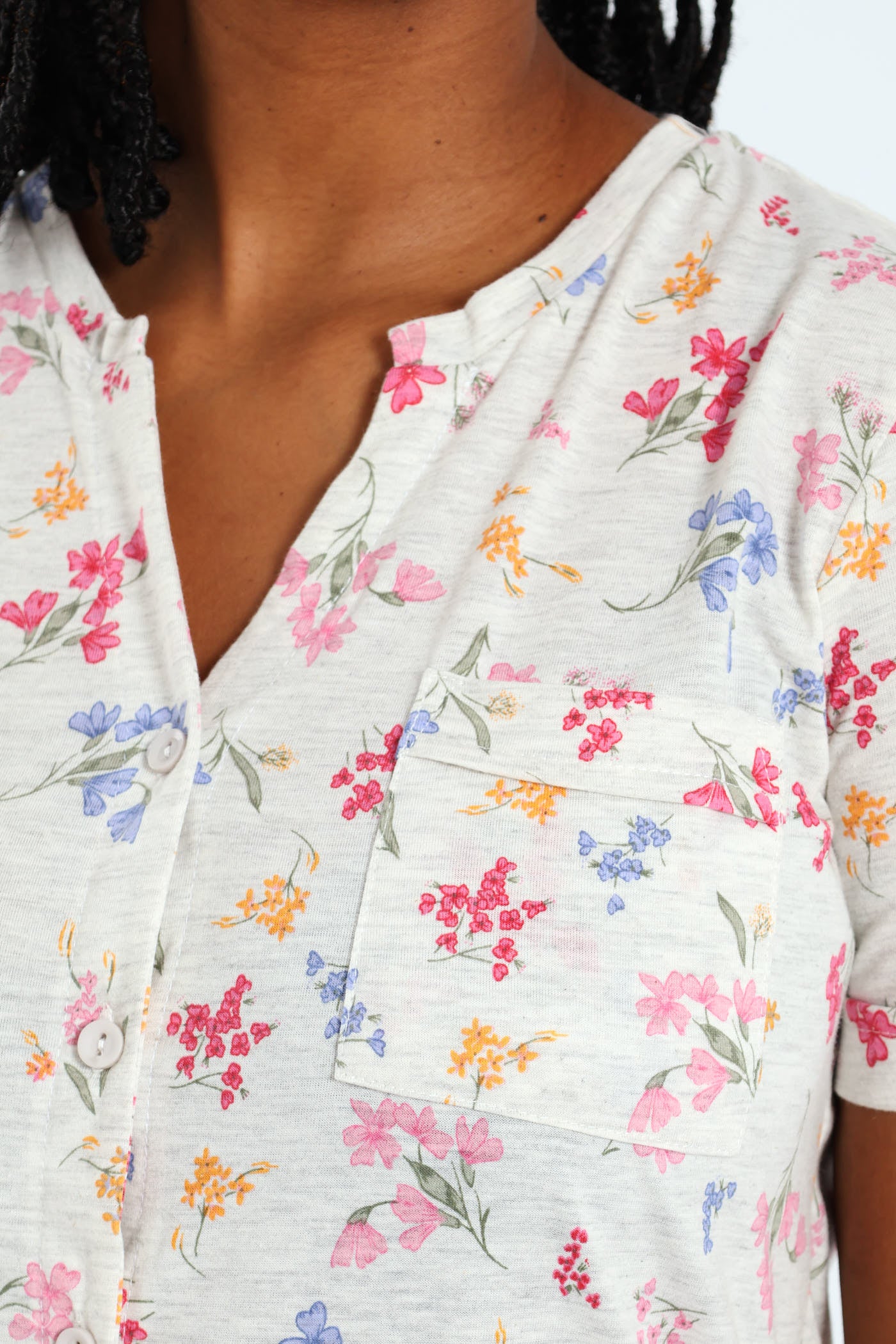 Button Through Knit Sleepshirt - Grey Melange - Image 2
