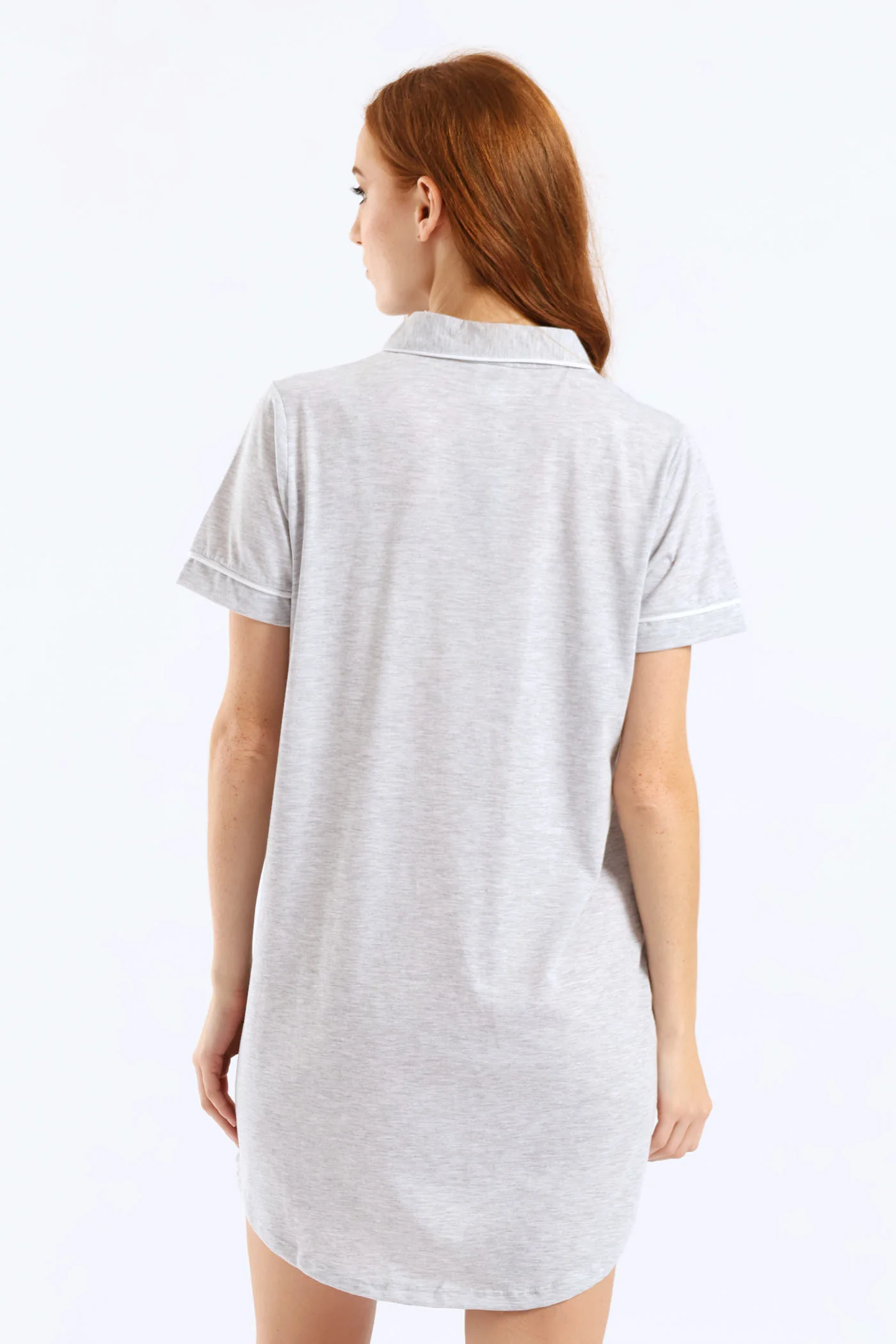 Button Through Knit Sleepshirt - Grey Melange - Image 3