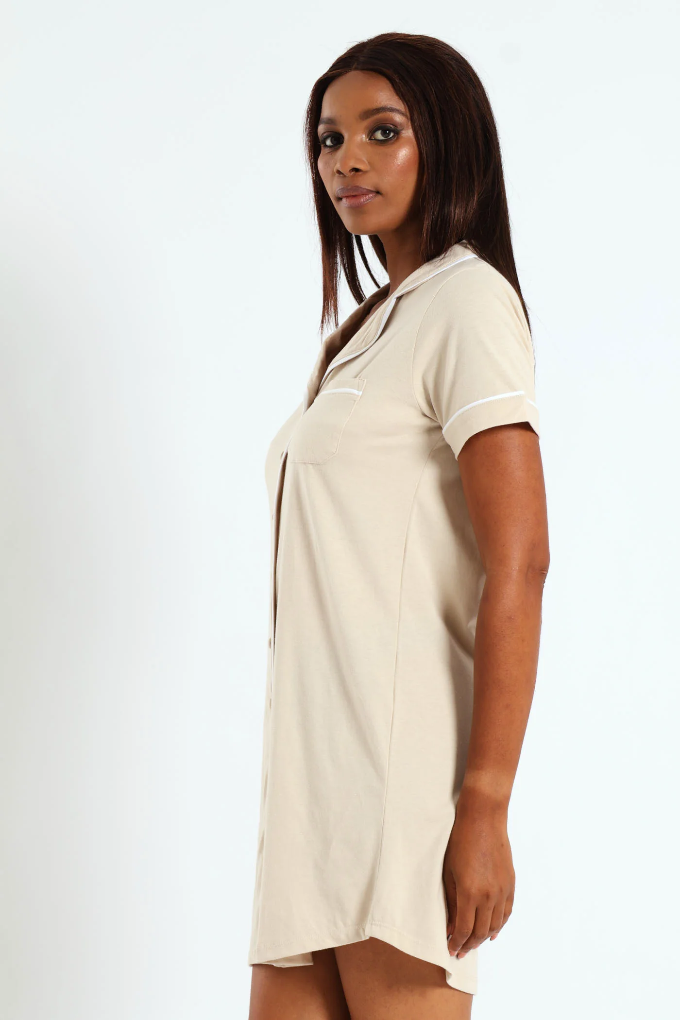 Button Through Knit Sleepshirt - Light Brown - Image 2