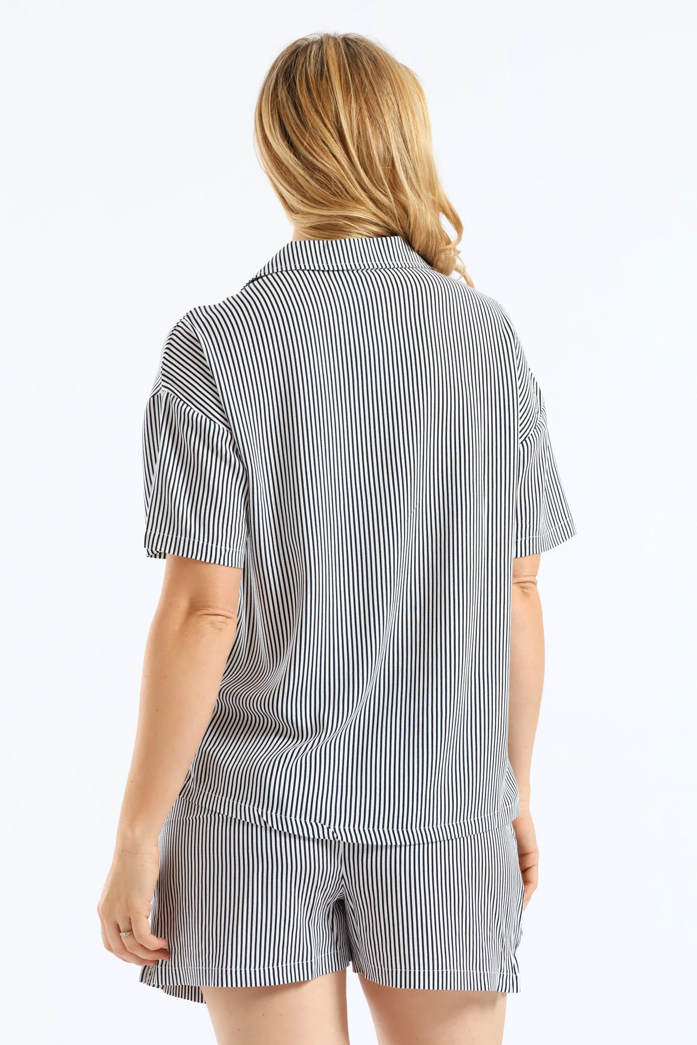 Button Through Linen Short Set - White/Navy - Image 6