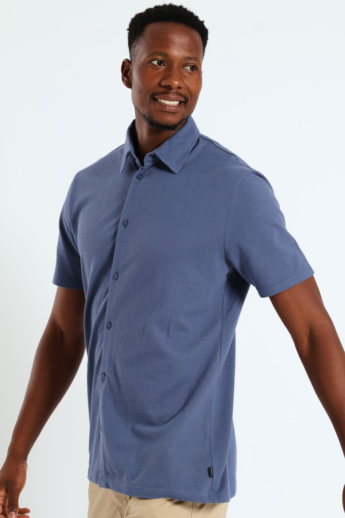 Button Through Mini Waffle Shirt - Dark Blue - Image 2