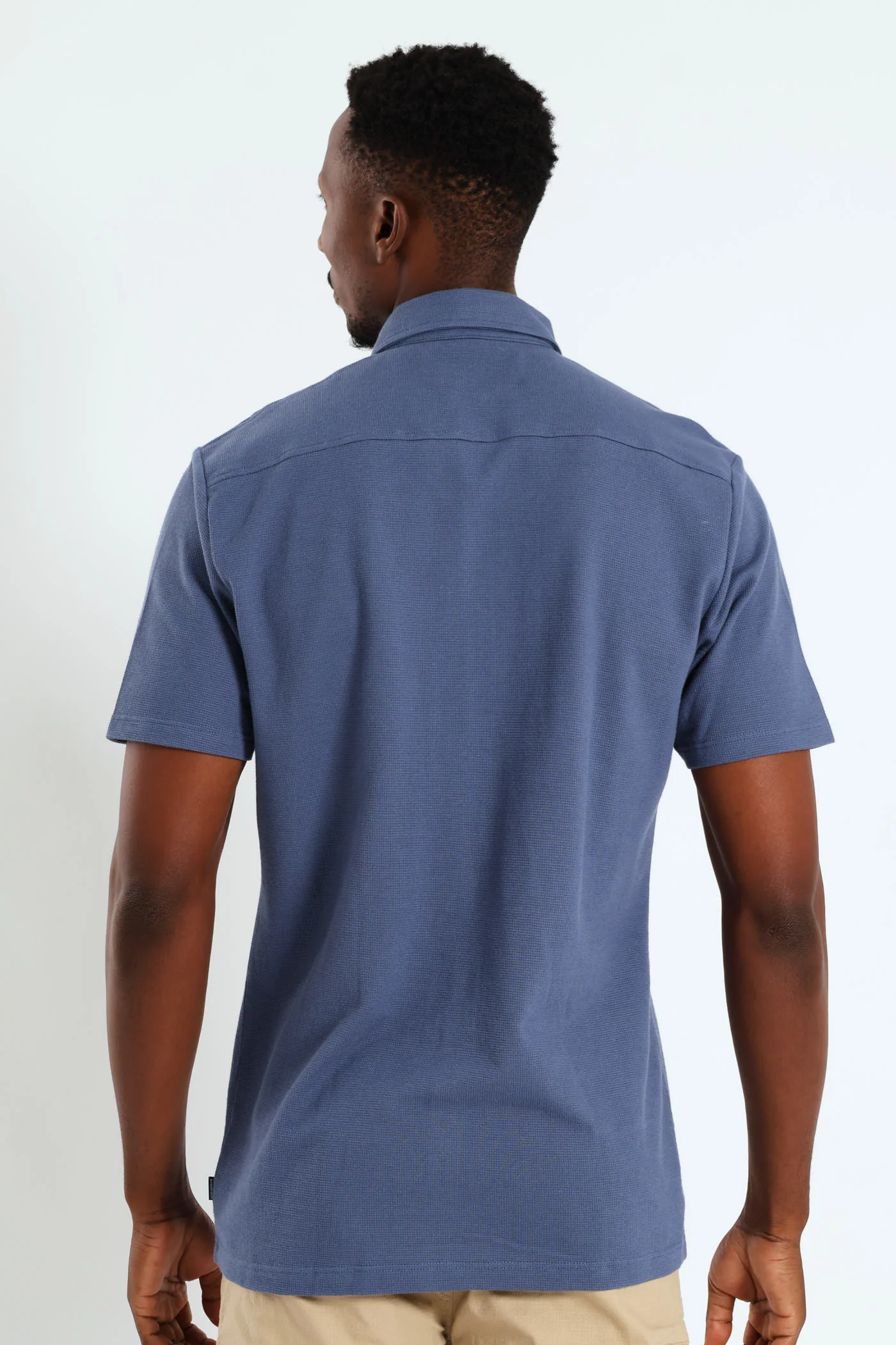 Button Through Mini Waffle Shirt - Dark Blue - Image 3