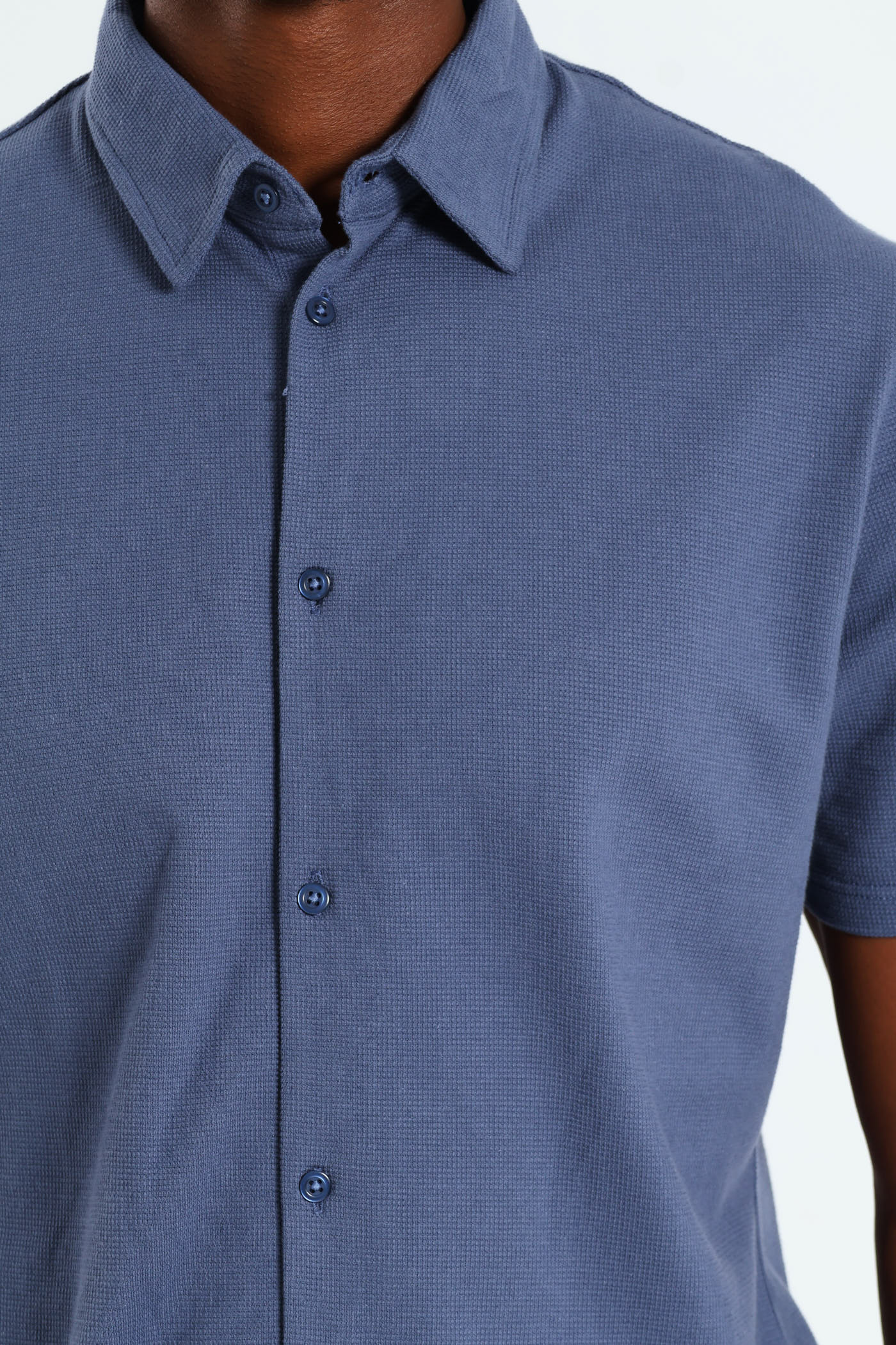 Button Through Mini Waffle Shirt - Dark Blue - Image 4