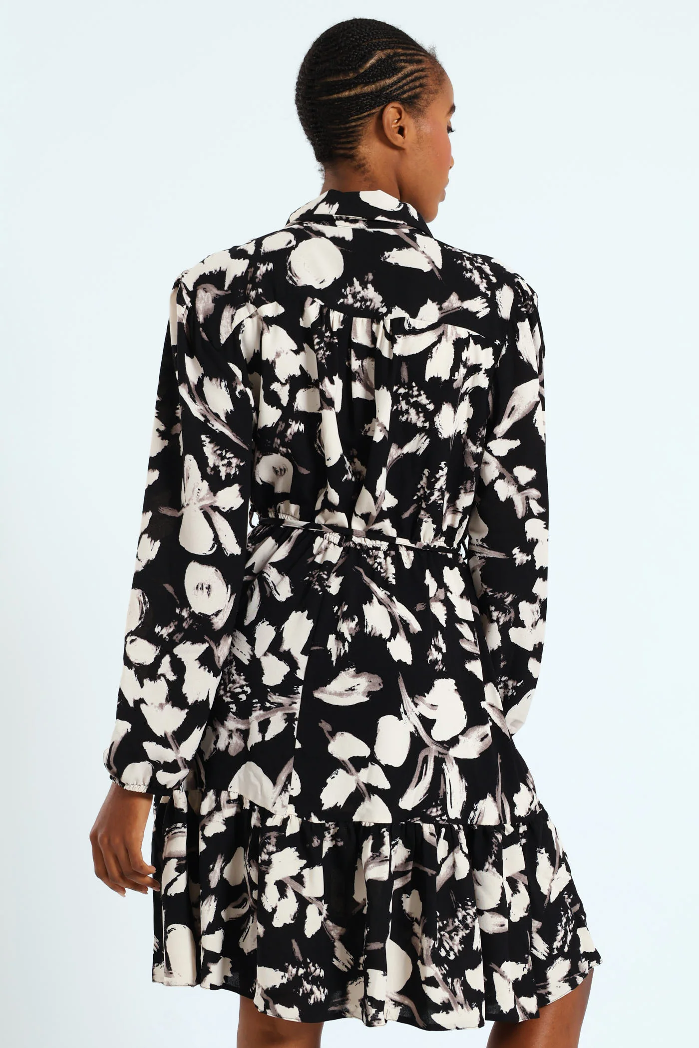 Button Through Monochrome Tiered Tea Dress - Image 5